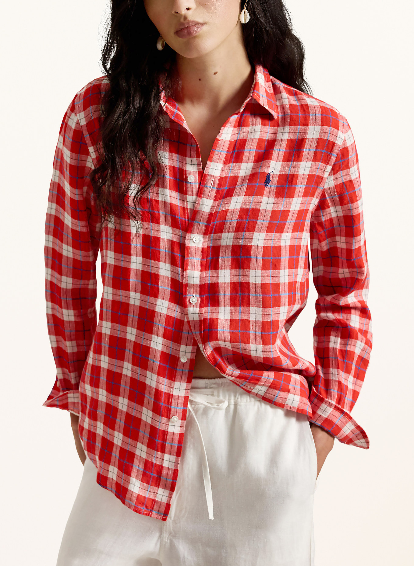 POLO RALPH LAUREN Linnen overhemdblouse: ROOD / BLAUW / WIT