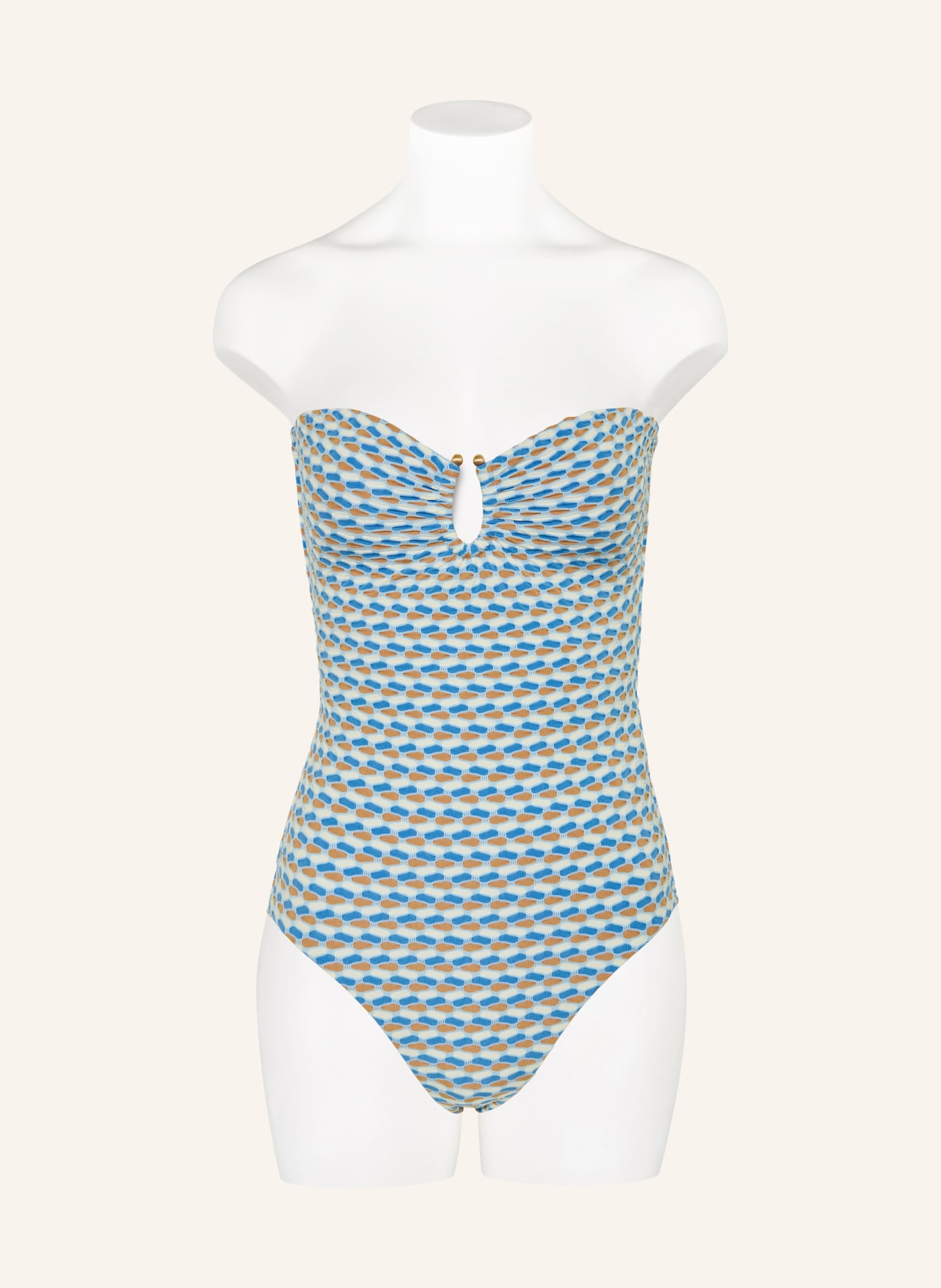 SEAFOLLY Bandeau-Badeanzug MALA: HELLBLAU / COGNAC / CREME