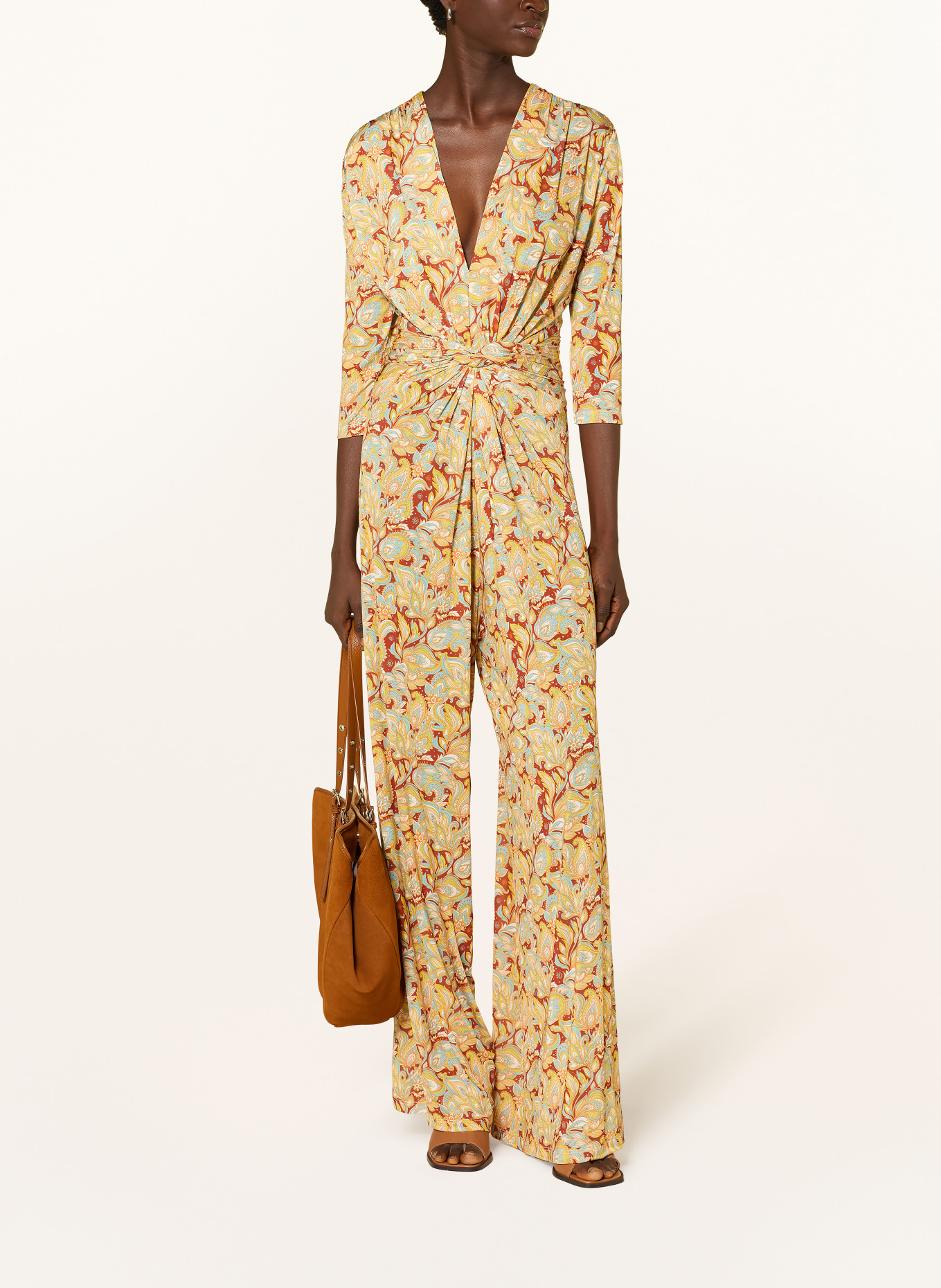 marivie Combinaison-pantalon TEMPT ME ! en jersey à manches 3/4: MARRON / JAUNE / TURQUOISE