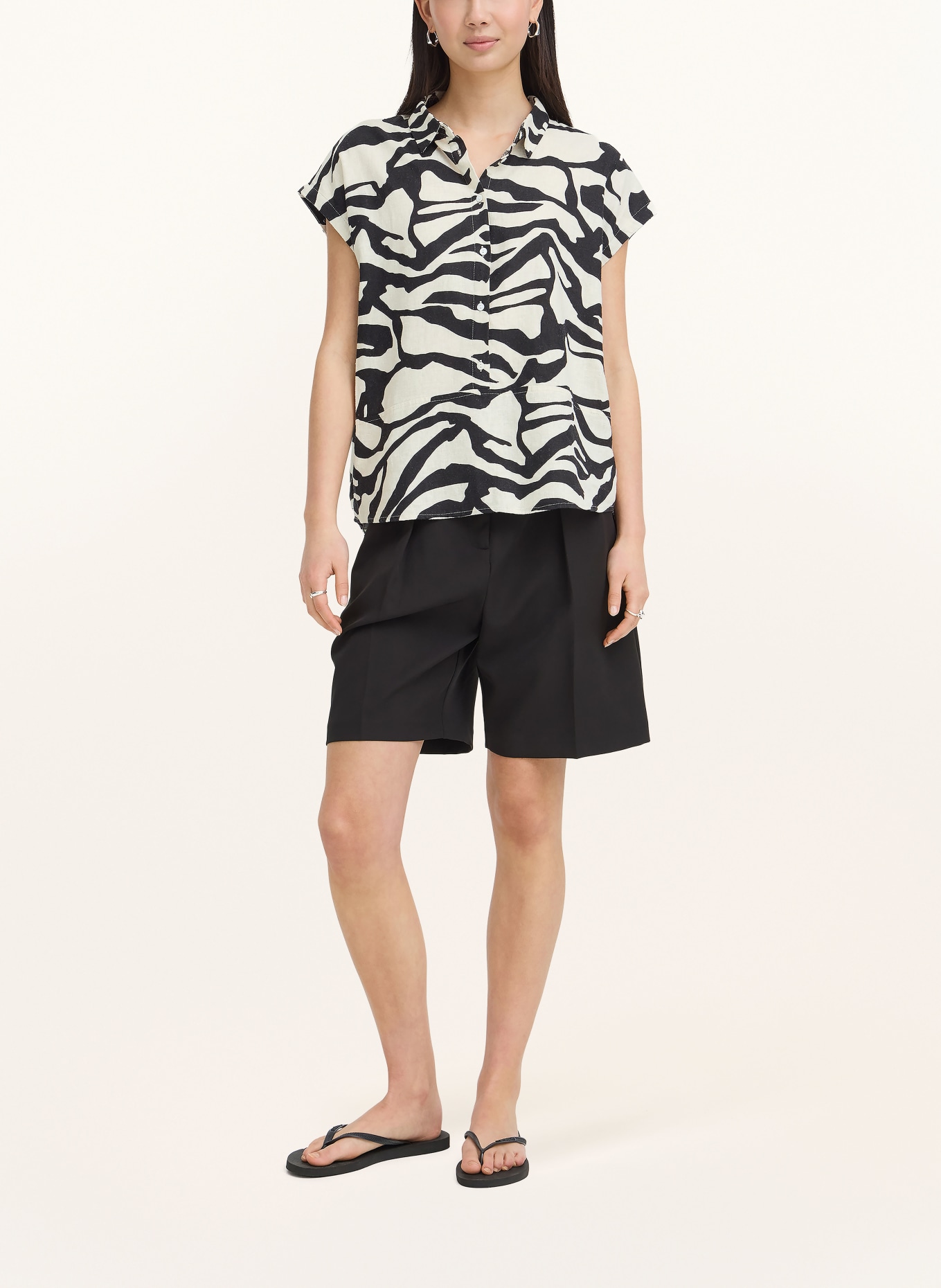 ICHI Blusetop IHLINNO met linnen: ZWART / WIT