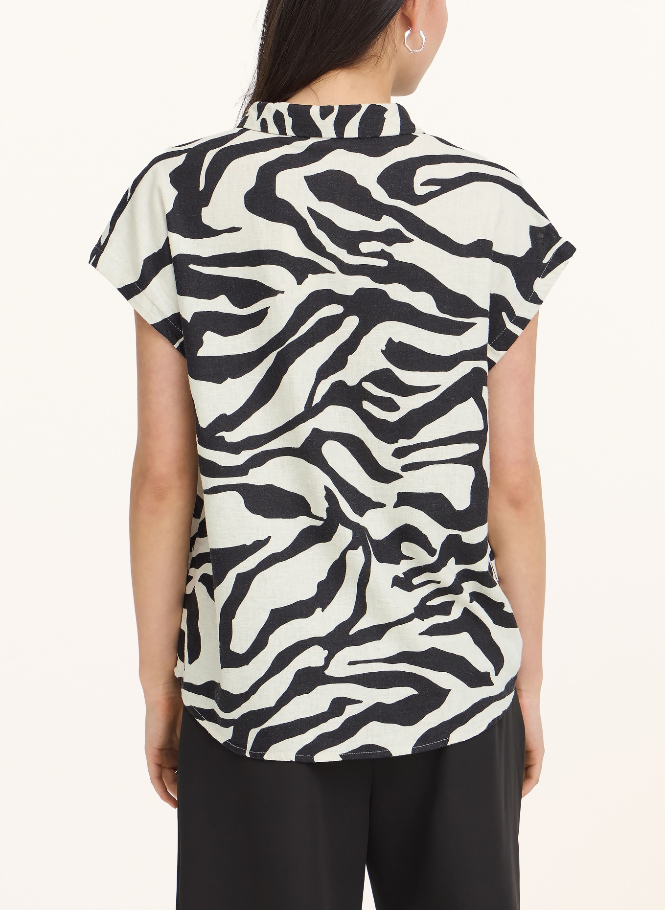 ICHI Blusetop IHLINNO met linnen: ZWART / WIT