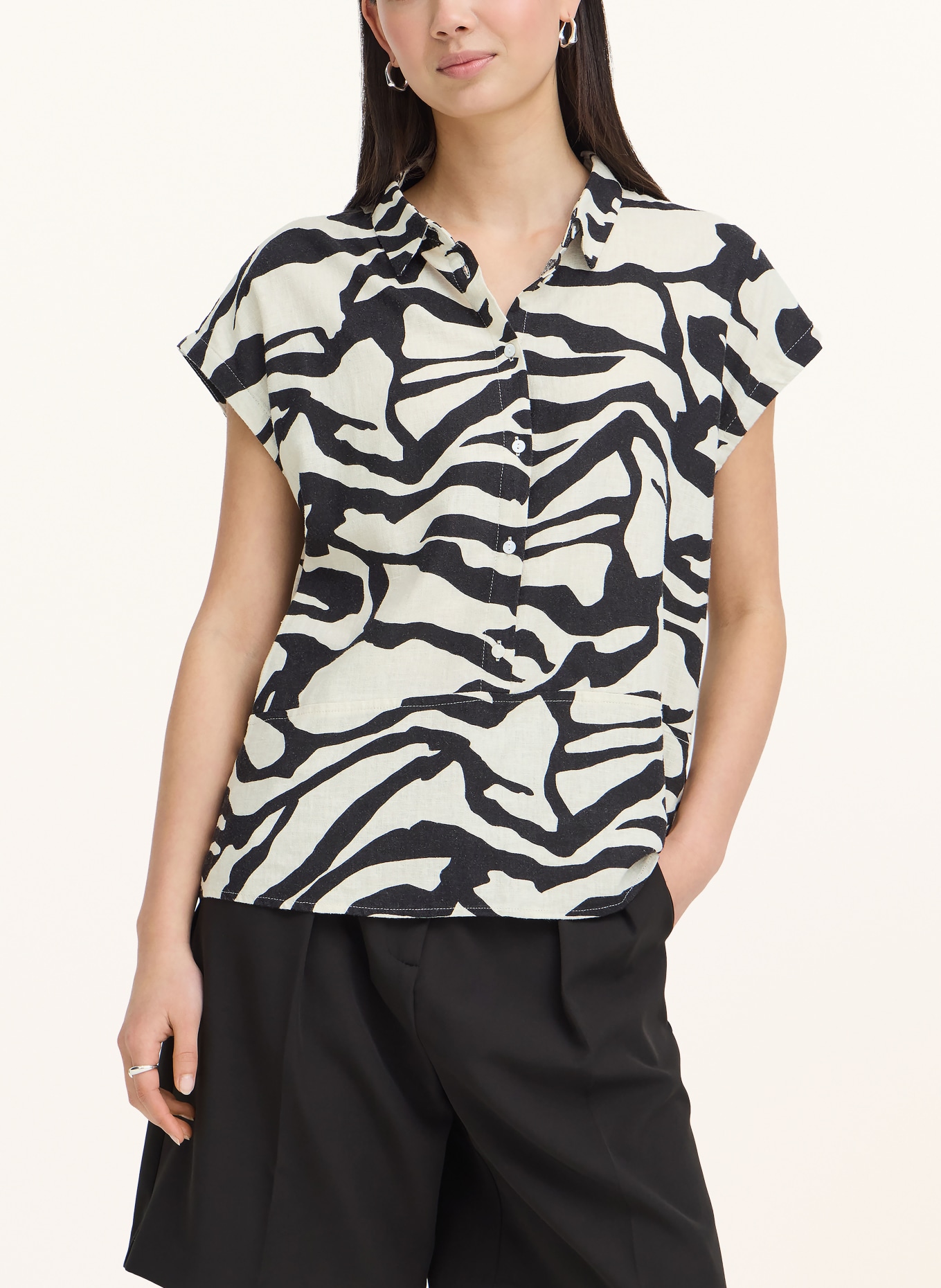 ICHI Blusetop IHLINNO met linnen: ZWART / WIT