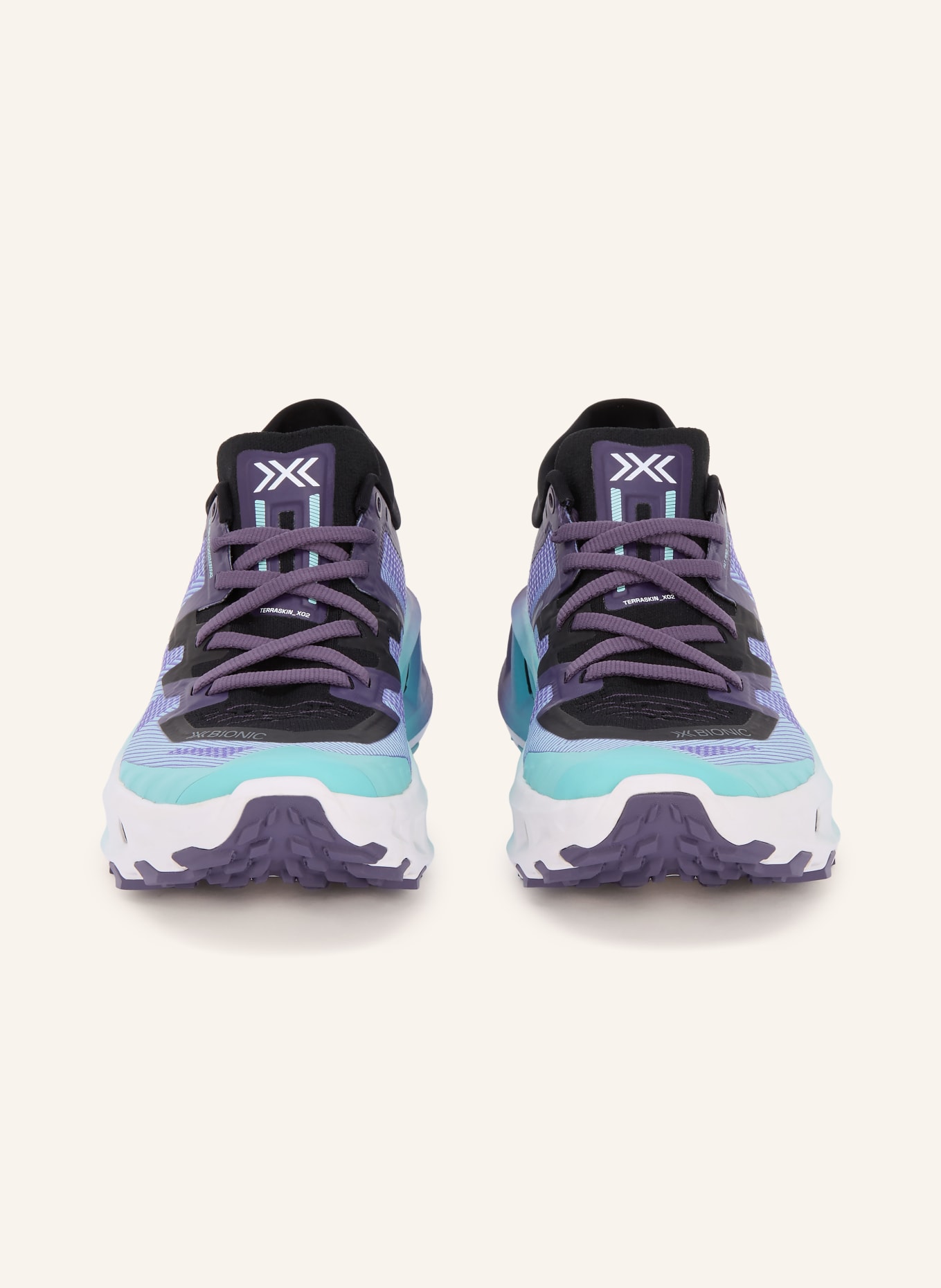 X-BIONIC Trailrunning-Schuhe TERRASKIN X02: SCHWARZ / LILA / NEONTÜRKIS