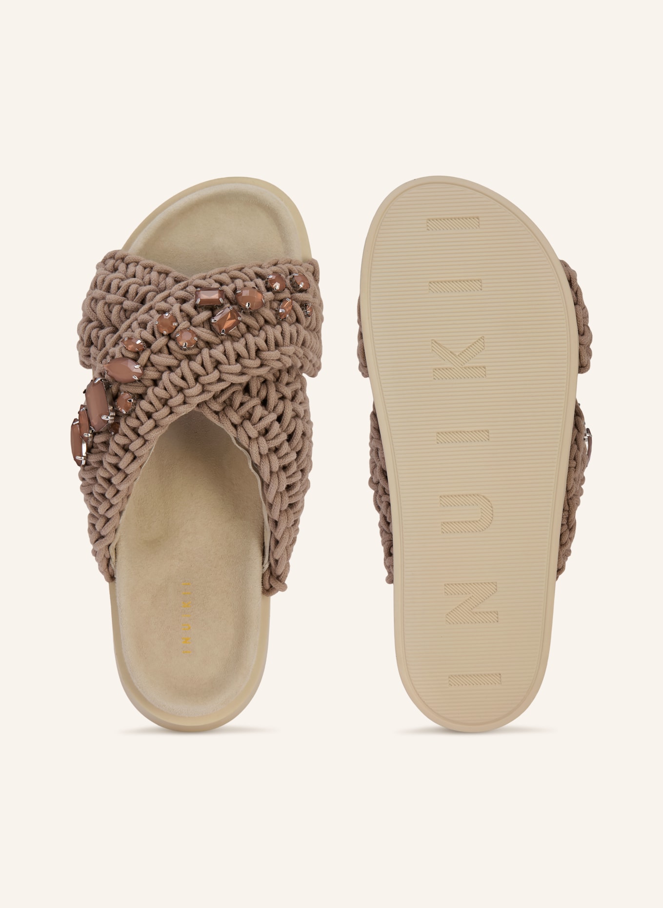 INUIKII Mules avec pierres décoratives: TAUPE