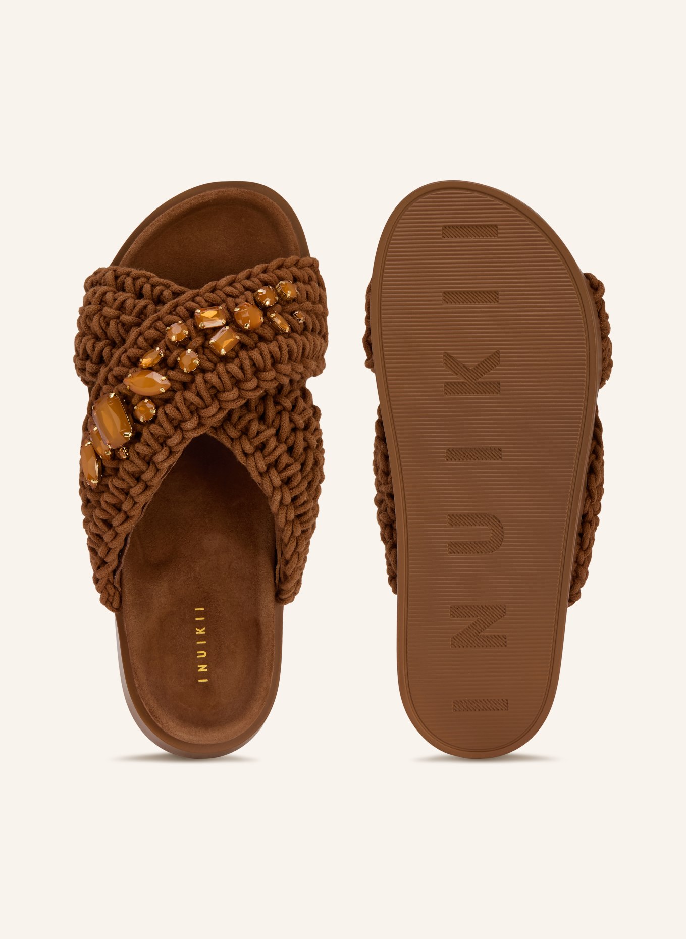 INUIKII Mules avec pierres décoratives: MARRON