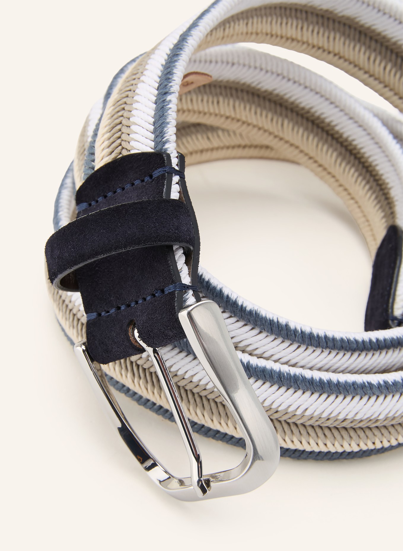 VENETA CINTURE Flechtgürtel: DUNKELBLAU / SILBER / BEIGE