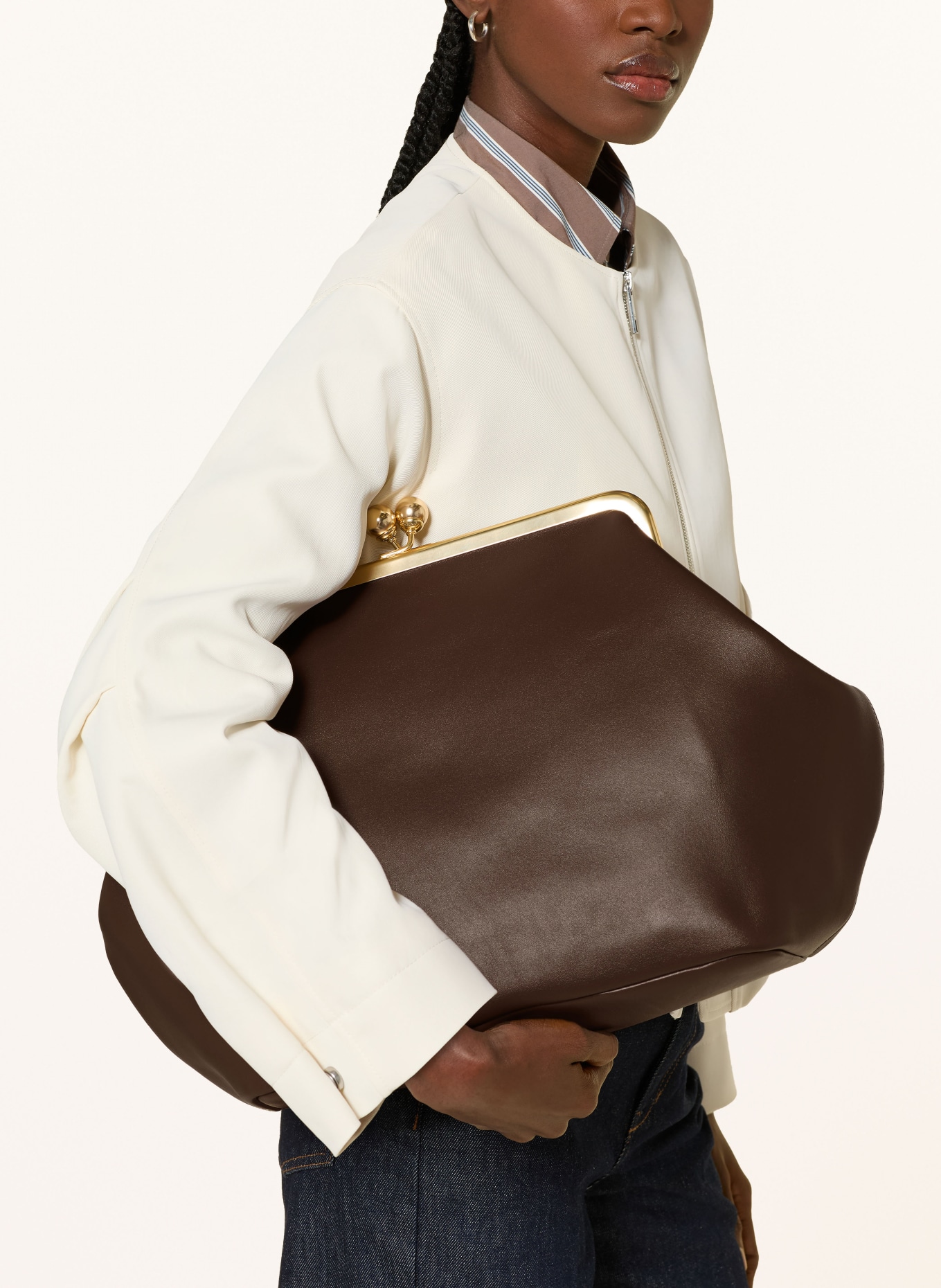 COACH Kabelka KISSLOCK FRAME LARGE: TMAVĚ HNĚDÁ / ZLATÁ