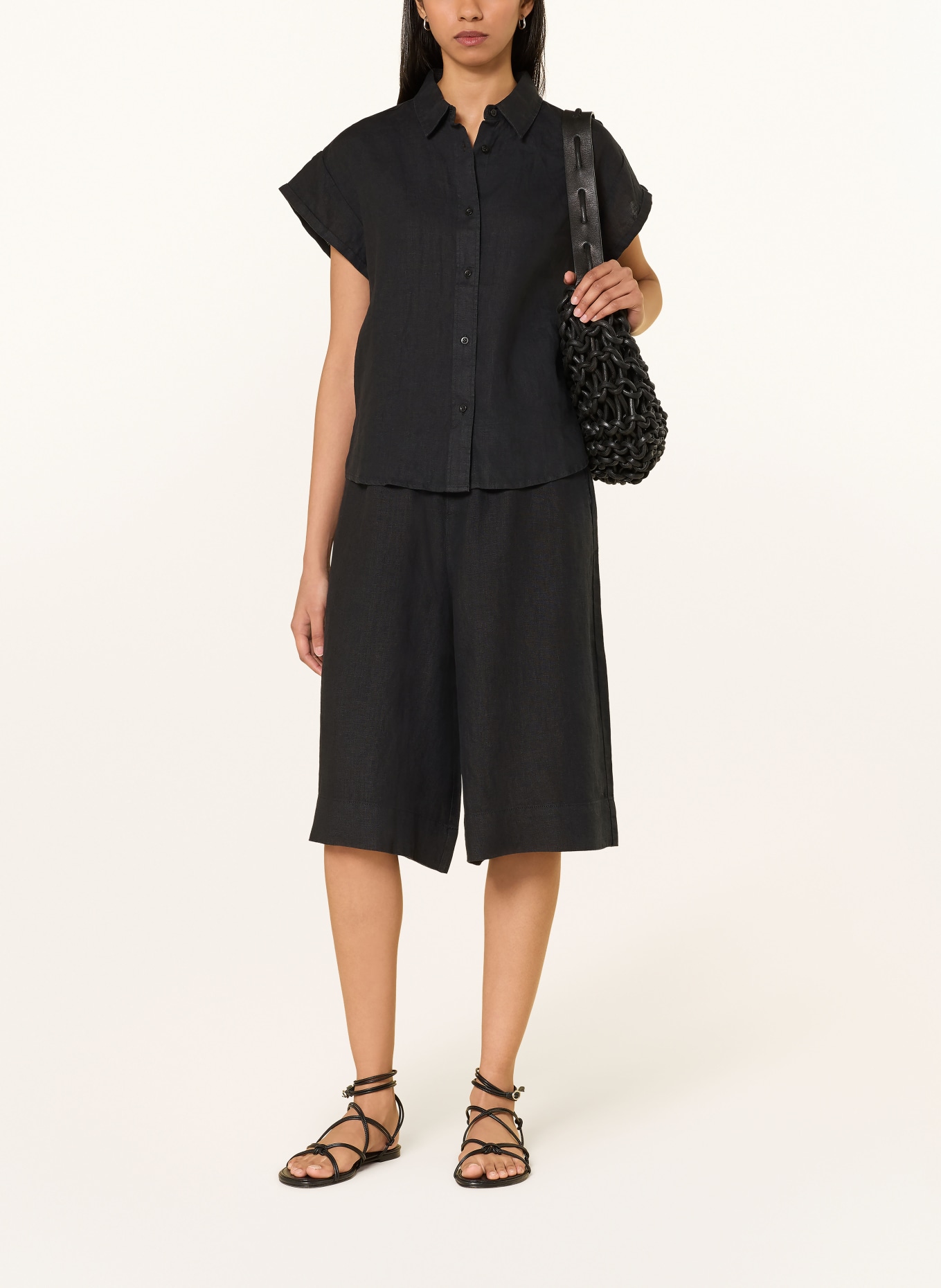 KnowledgeCotton Apparel Overhemdblouse ASTER van linnen: ZWART