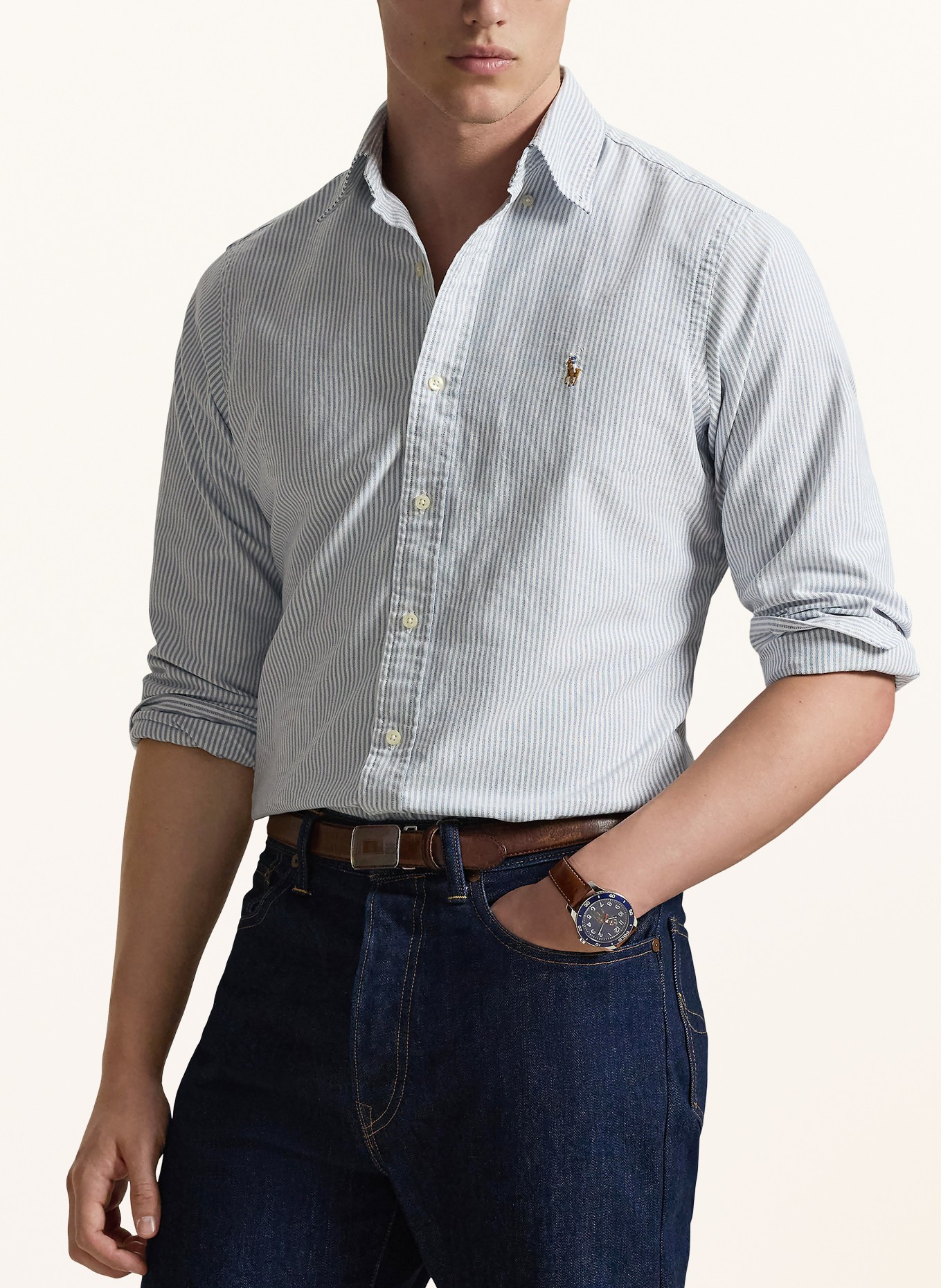 POLO RALPH LAUREN Overhemd Custom Fit: BLAUW / WIT