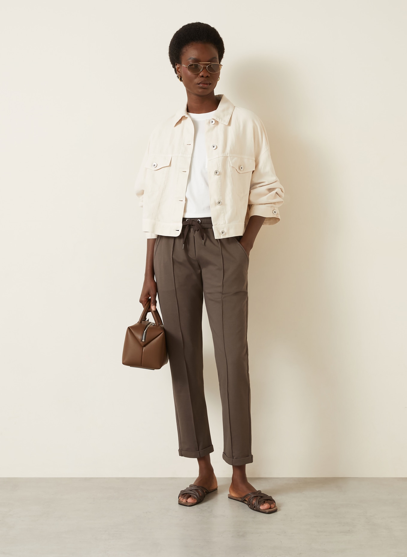 BRUNELLO CUCINELLI Pantalon de jogging avec pierres décoratives: MARRON FONCÉ