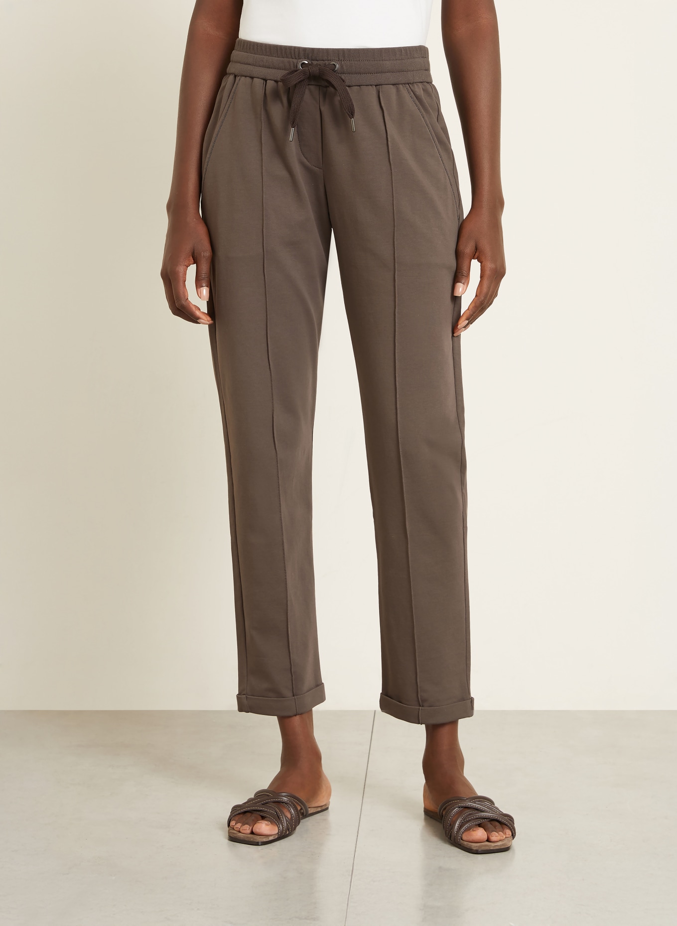 BRUNELLO CUCINELLI Pantalon de jogging avec pierres décoratives: MARRON FONCÉ