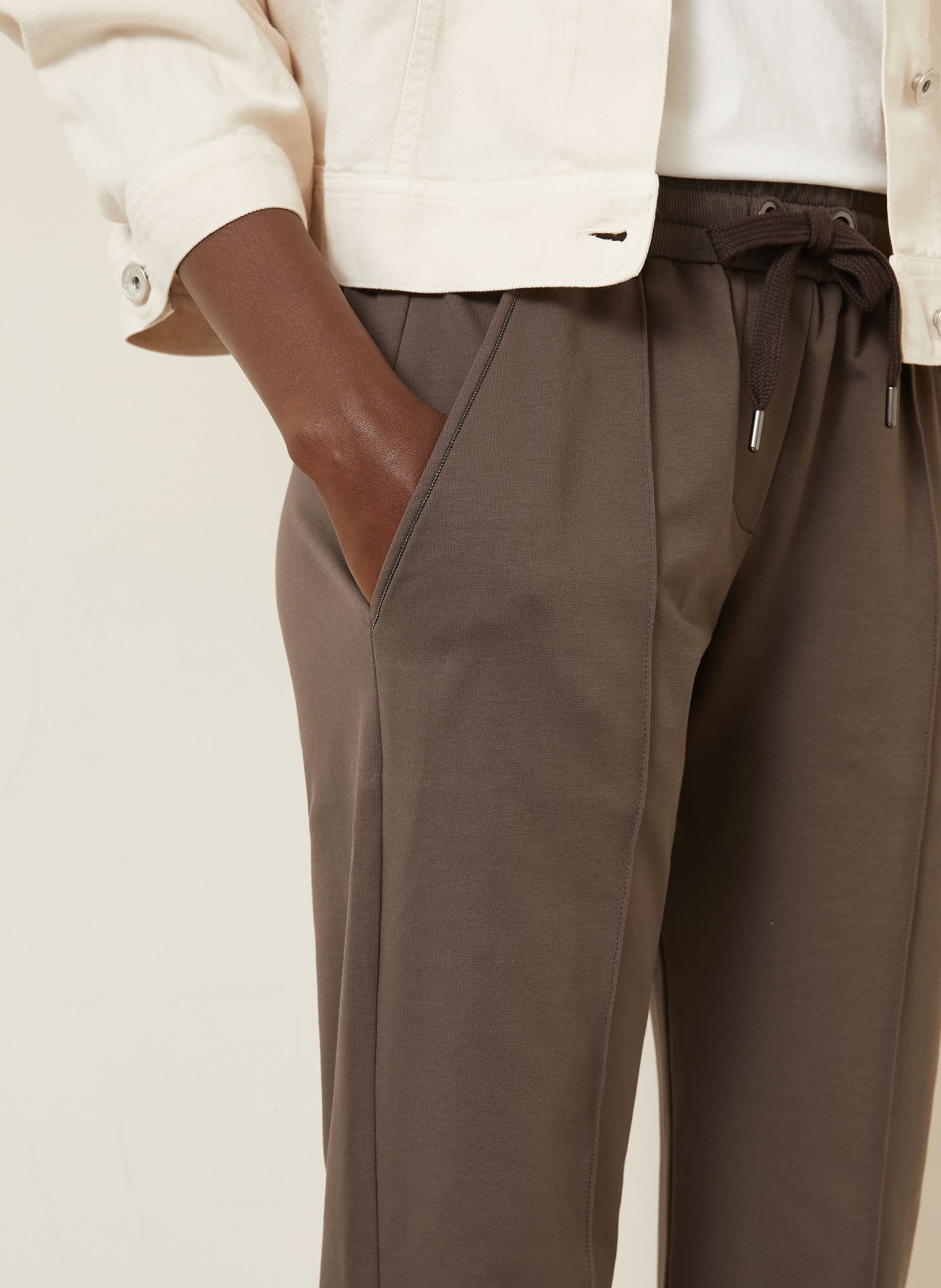 BRUNELLO CUCINELLI Pantalon de jogging avec pierres décoratives: MARRON FONCÉ