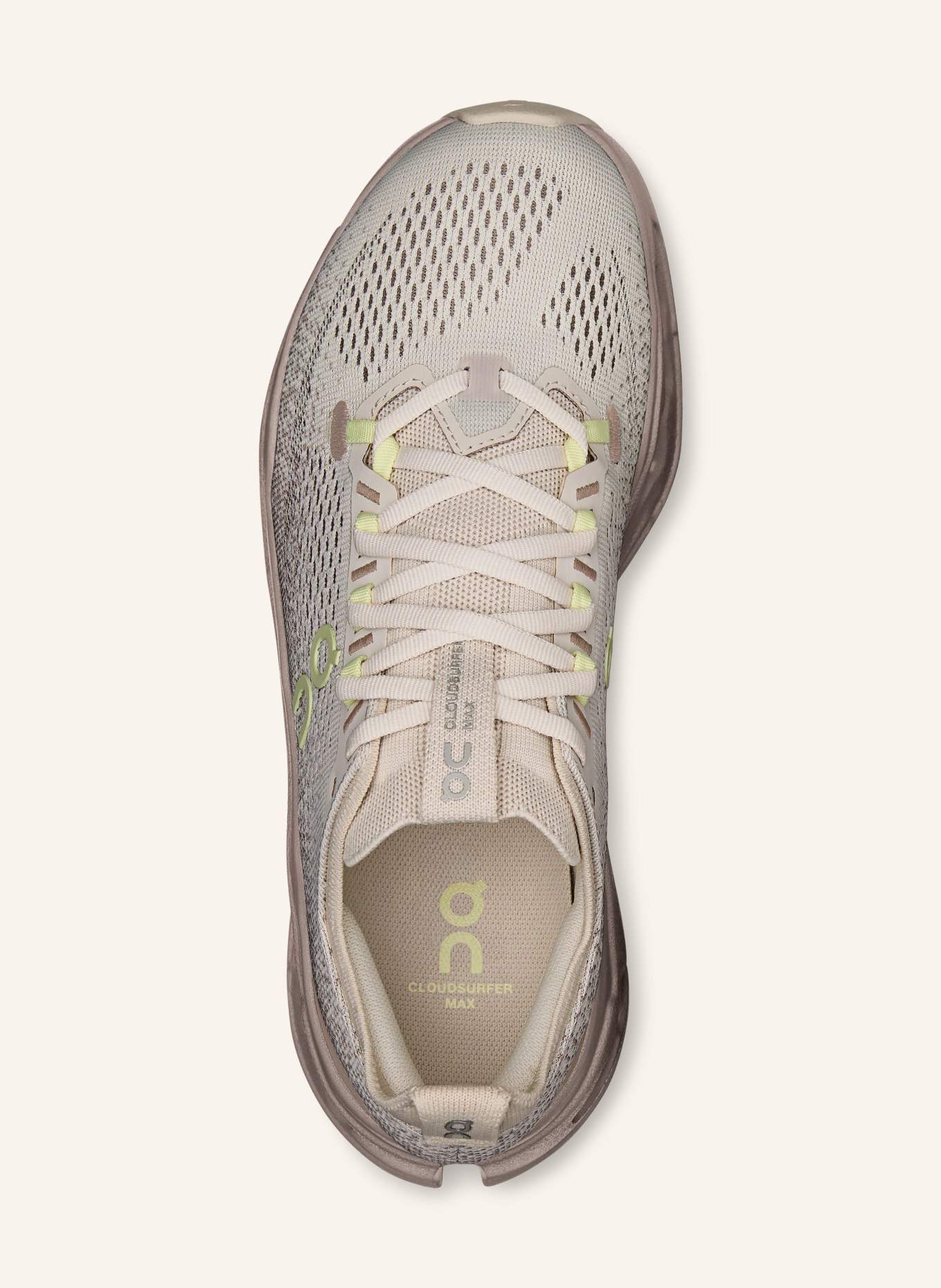 On Laufschuhe CLOUDSURFER MAX: ECRU / HELLGRAU / HELLGELB