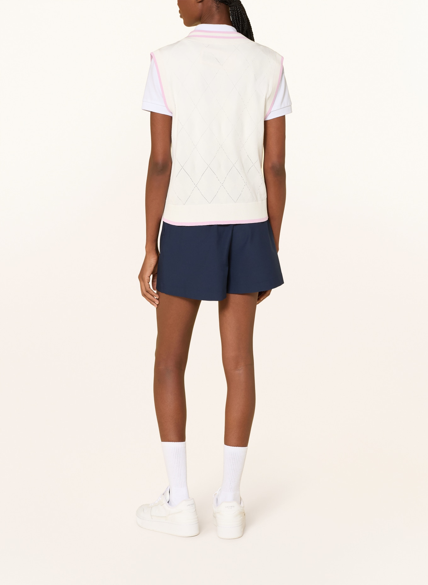 LACOSTE pull sans manches: BLANC / ROSE