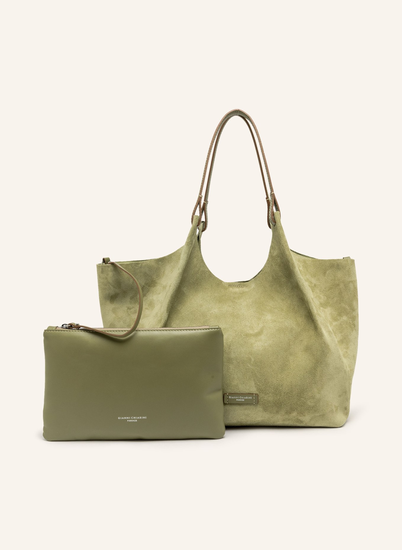 GIANNI CHIARINI Hobo bag DUA XL with pouch: KHAKI