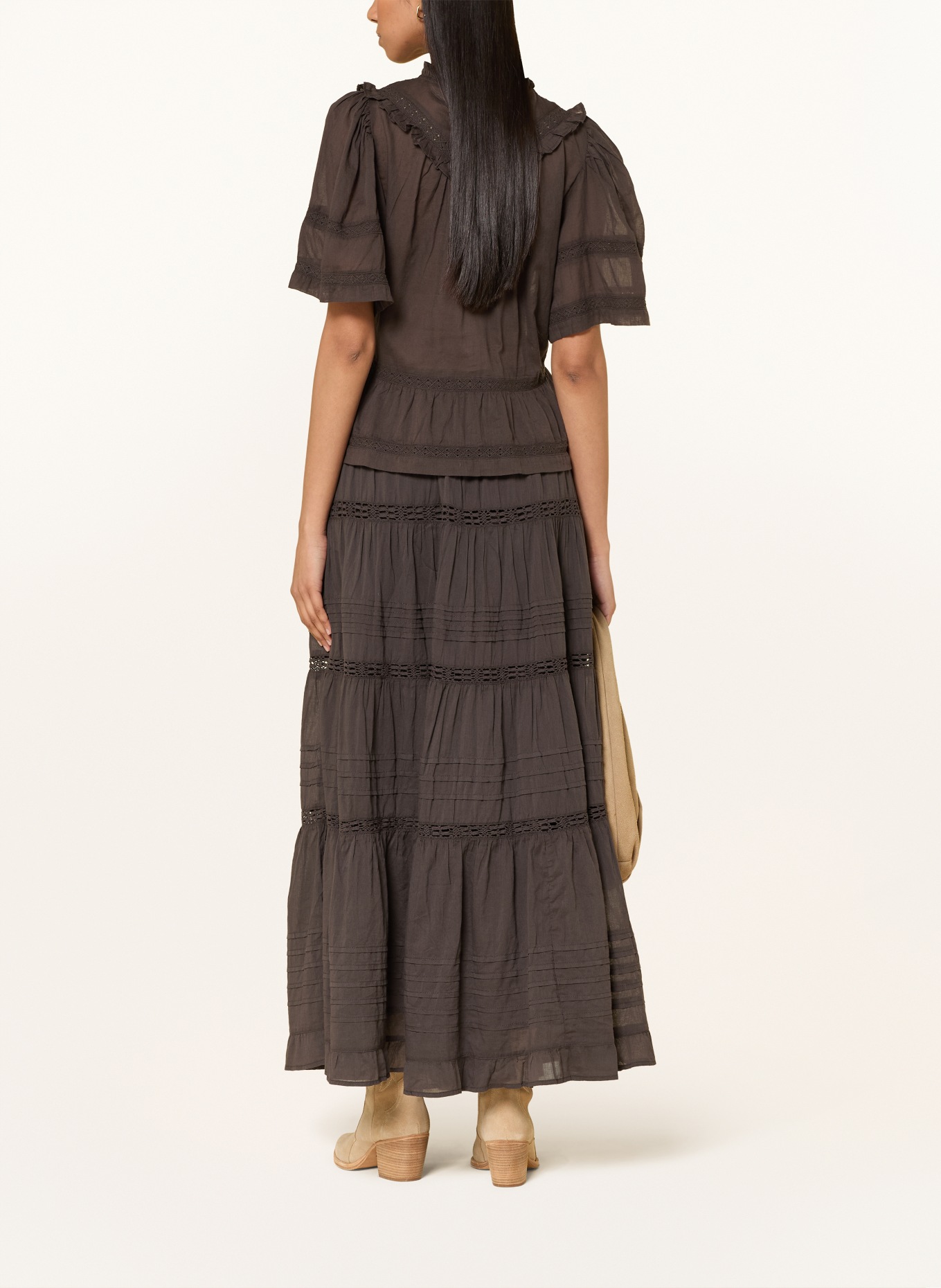 NEO NOIR Shirt blouse EVIENNE with ruffles: DARK BROWN