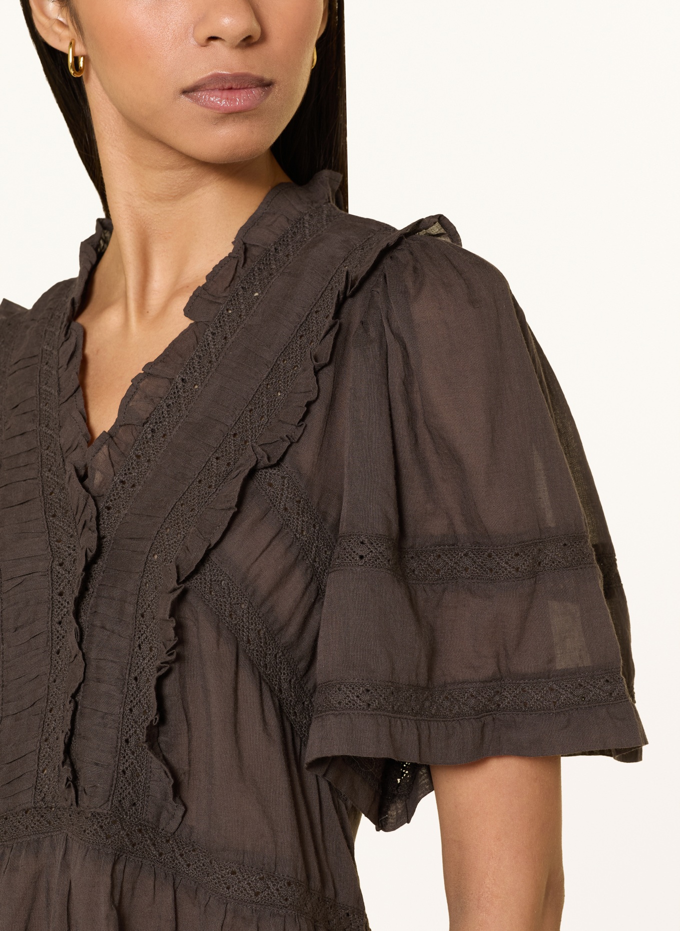 NEO NOIR Shirt blouse EVIENNE with ruffles: DARK BROWN