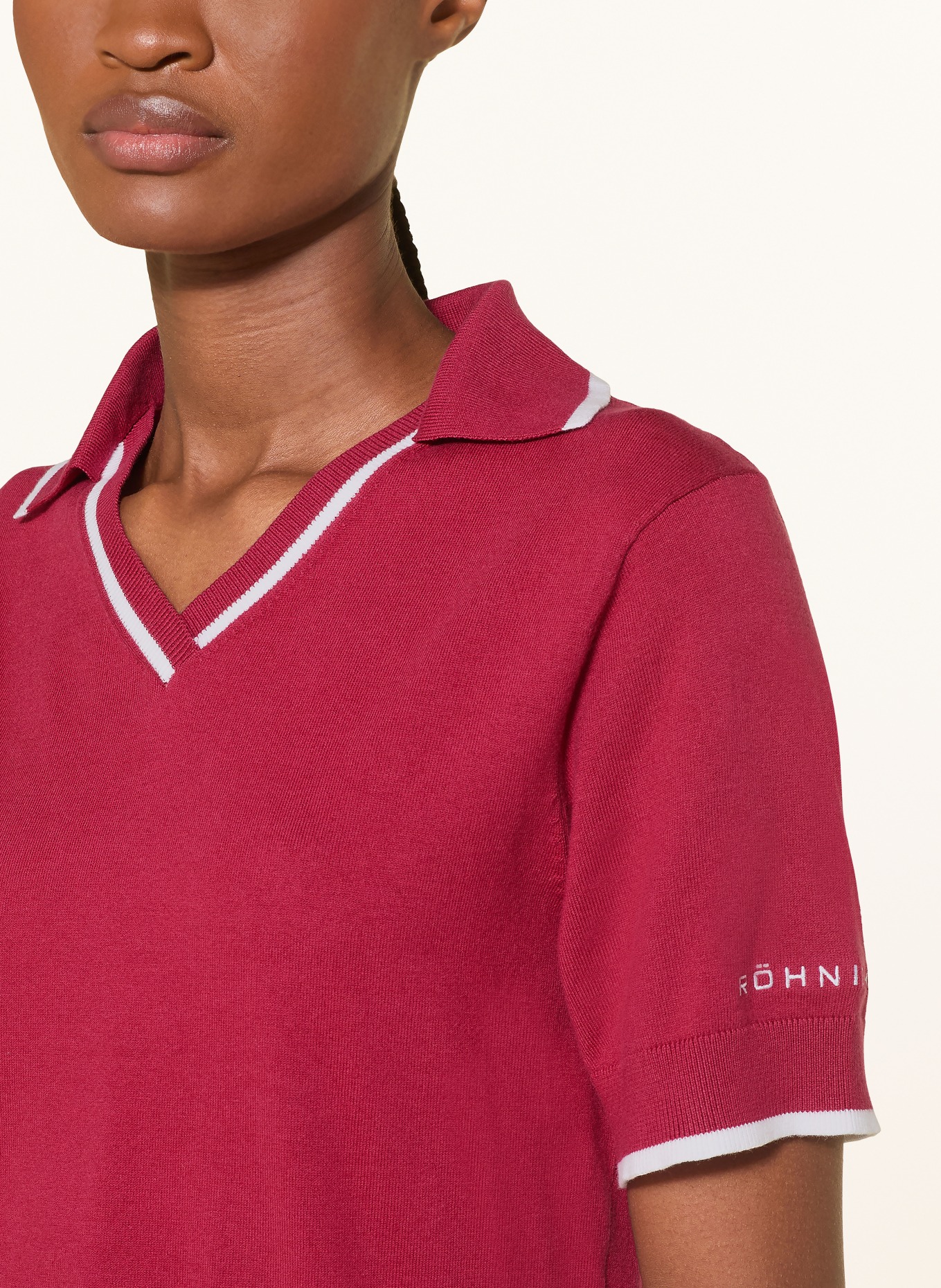 RÖHNISCH Strick-Poloshirt SWING Regular Fit: DUNKELROT / WEISS