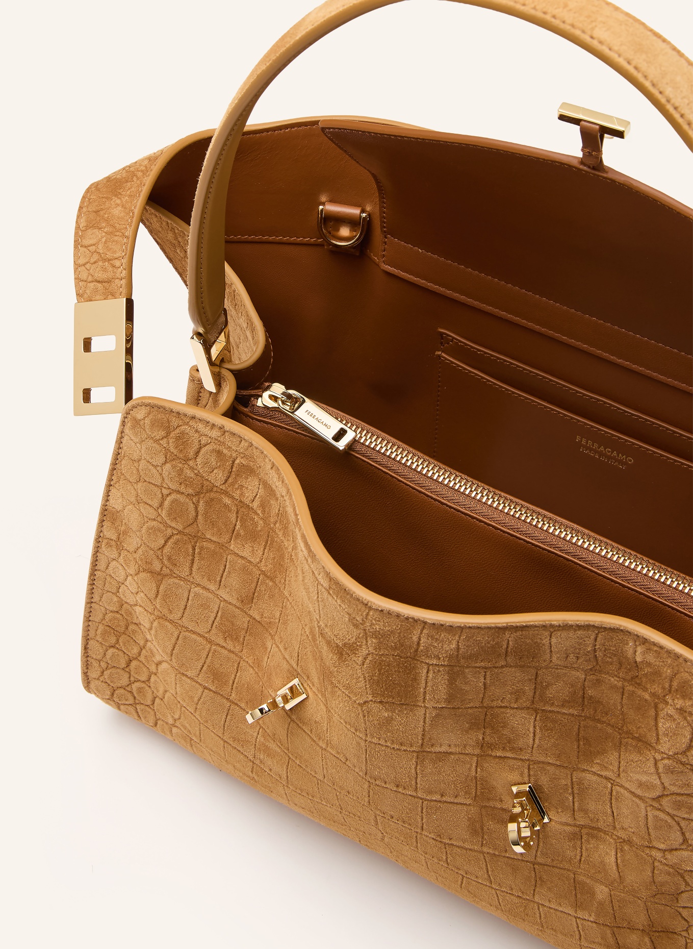 FERRAGAMO Handbag HUG: LIGHT BROWN / GOLD