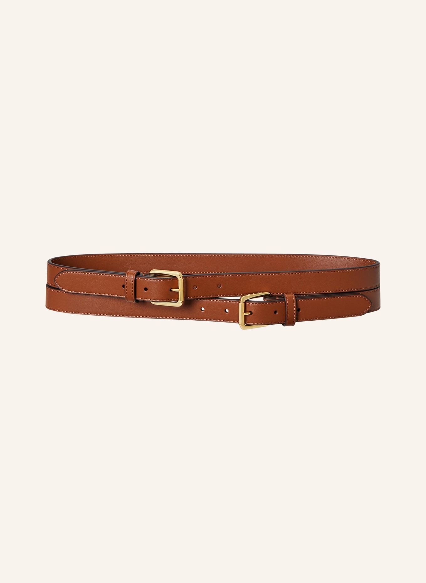 LAUREN RALPH LAUREN Leren riem: BRUIN / GOUD