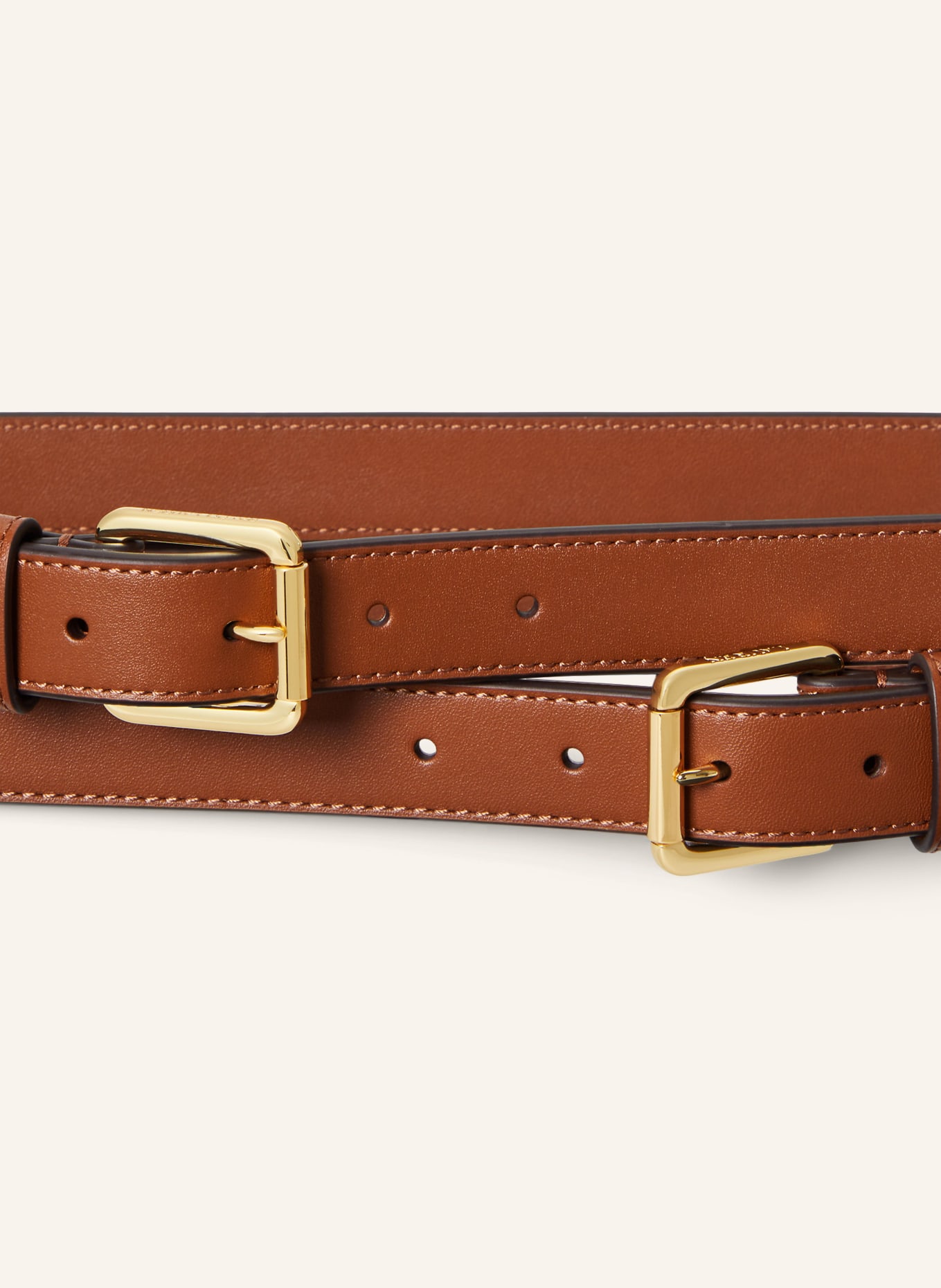 LAUREN RALPH LAUREN Leren riem: BRUIN / GOUD