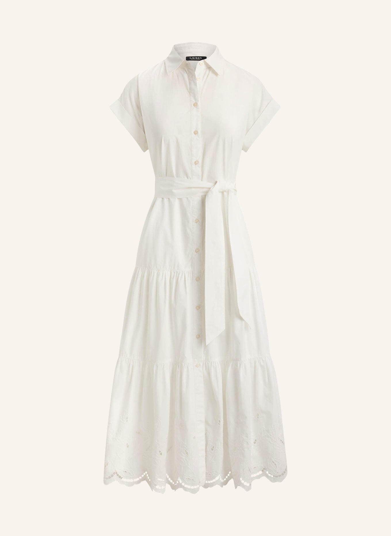 LAUREN RALPH LAUREN Overhemdjurk met opengewerkte kant: WIT