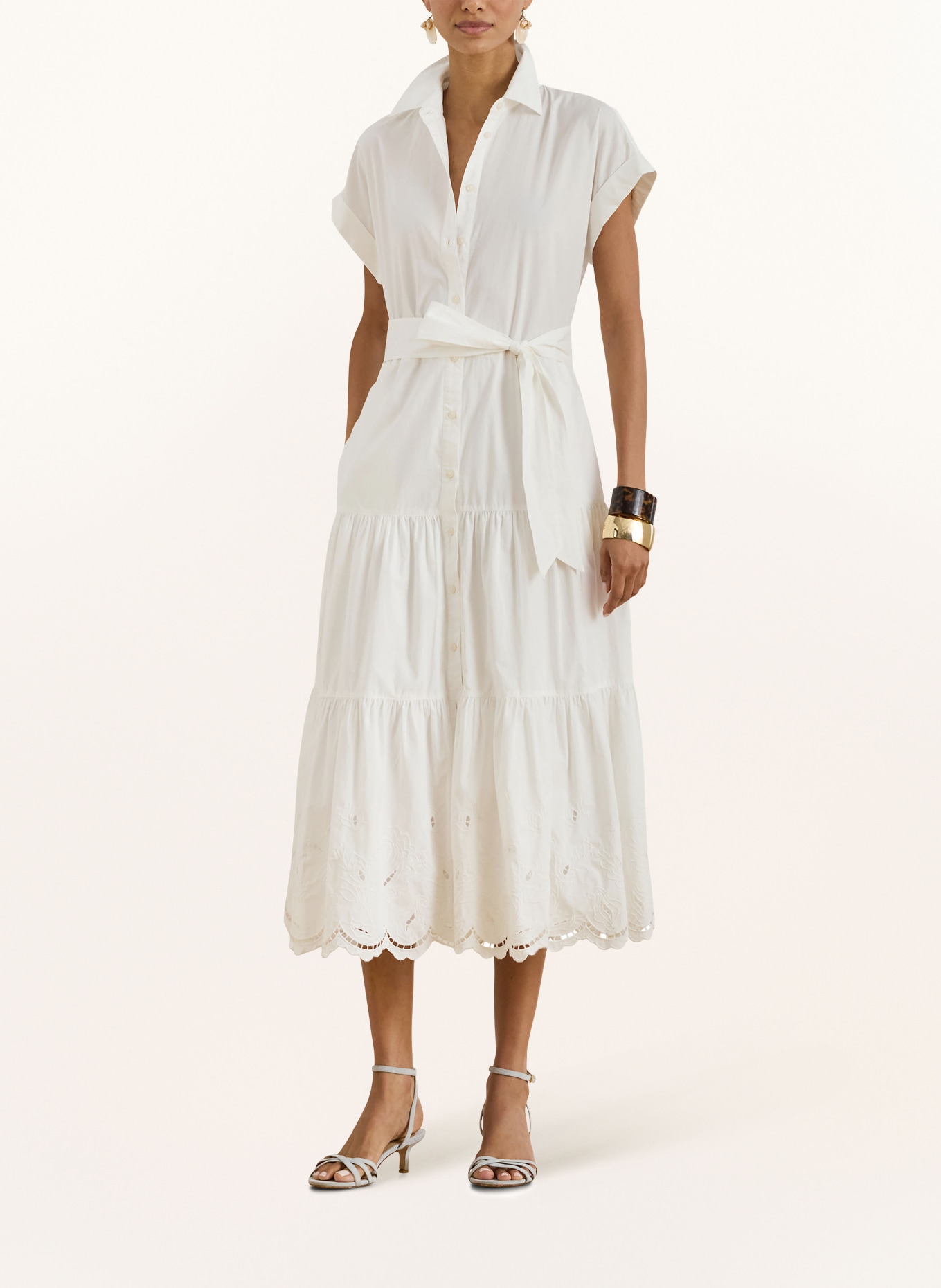 LAUREN RALPH LAUREN Overhemdjurk met opengewerkte kant: WIT