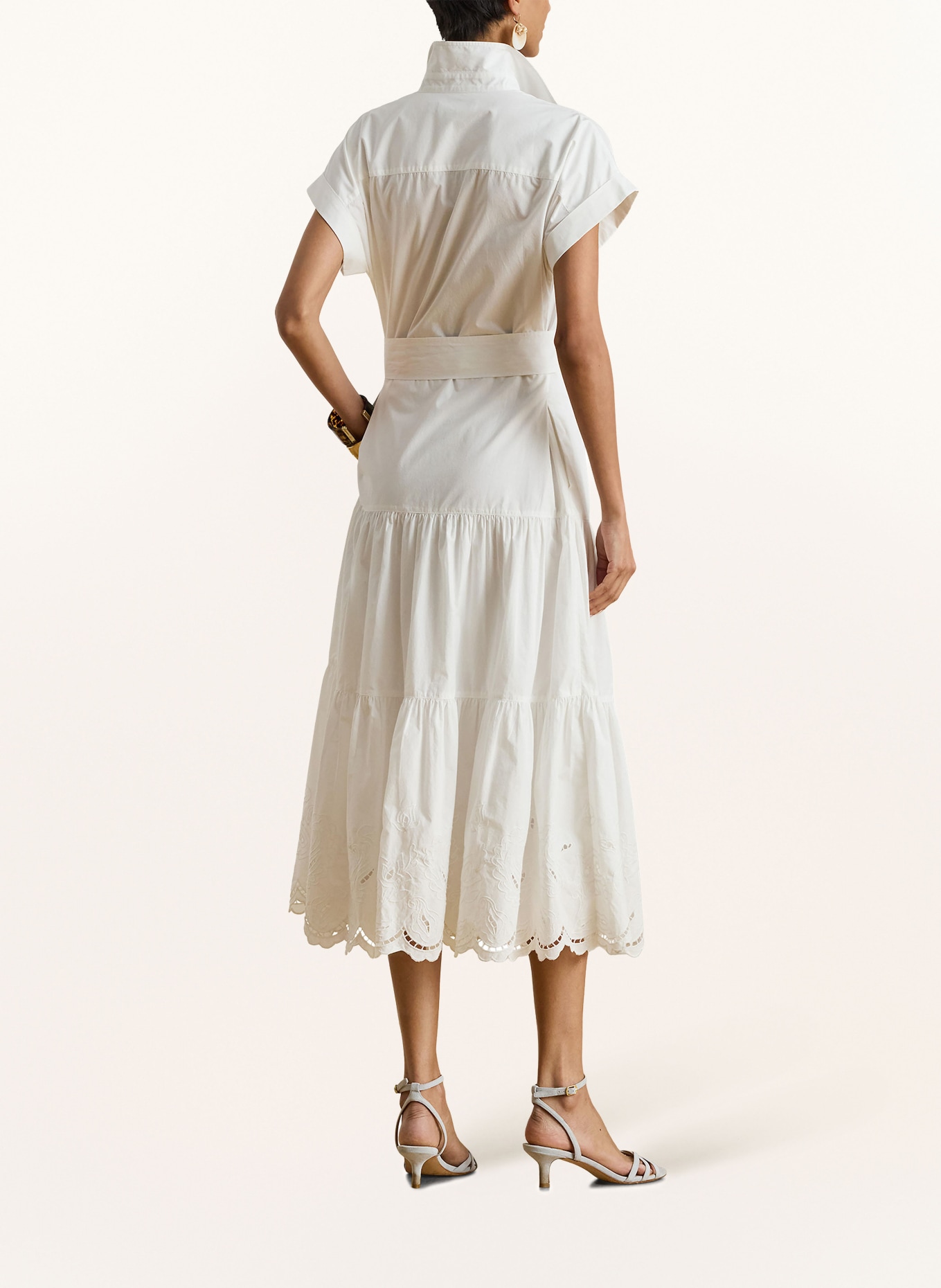 LAUREN RALPH LAUREN Overhemdjurk met opengewerkte kant: WIT