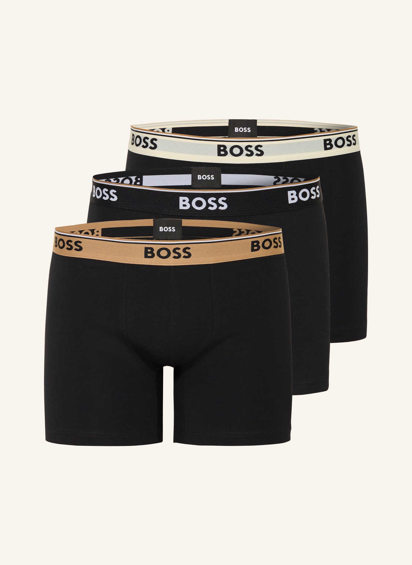 BOSS 3er-Pack Boxershorts POWER: SCHWARZ / BEIGE / CREME