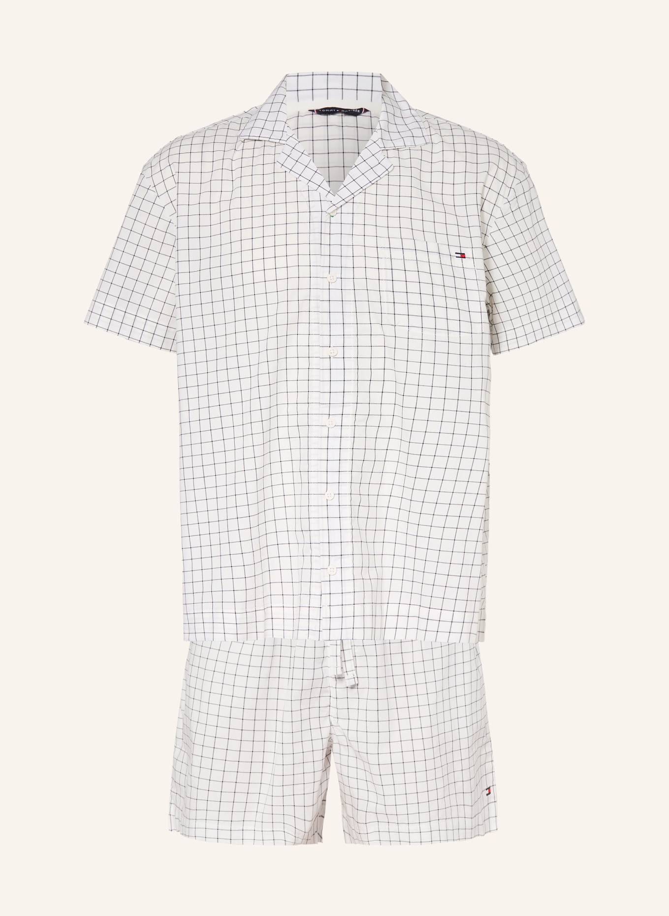 TOMMY HILFIGER Shorty-Schlafanzug: WEISS / DUNKELGRAU
