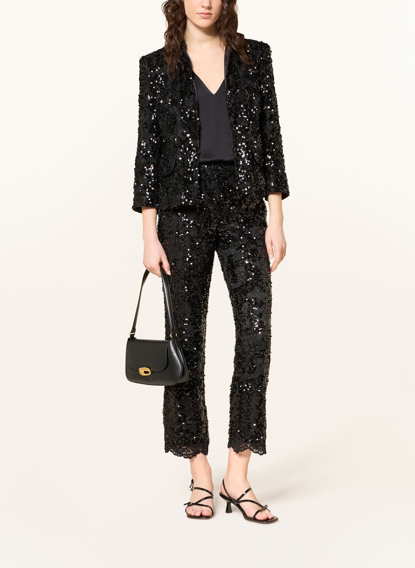 MARC CAIN Spitzenblazer mit Pailletten und 3/4-Arm: 900 BLACK