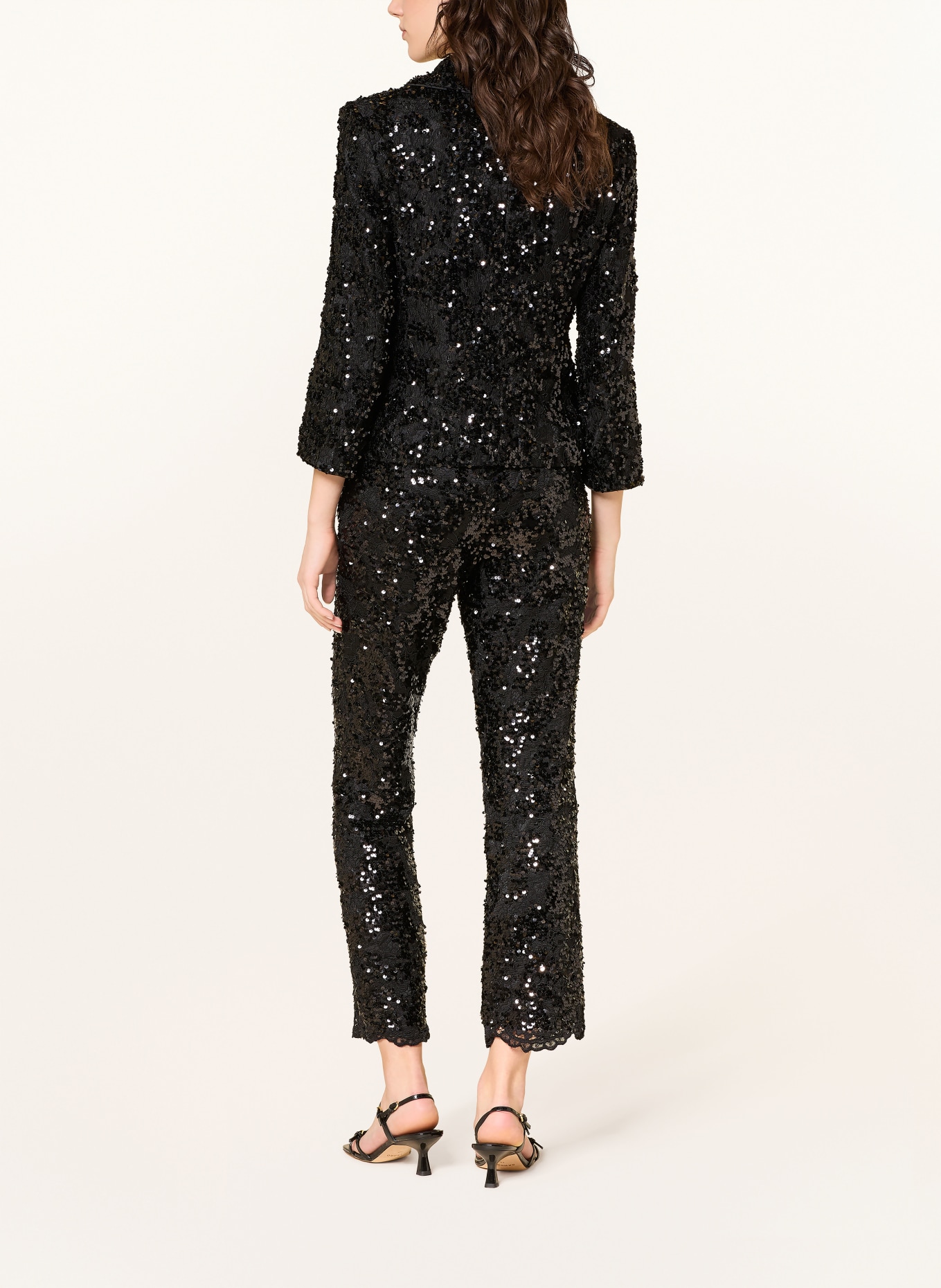 MARC CAIN Spitzenblazer mit Pailletten und 3/4-Arm: 900 BLACK