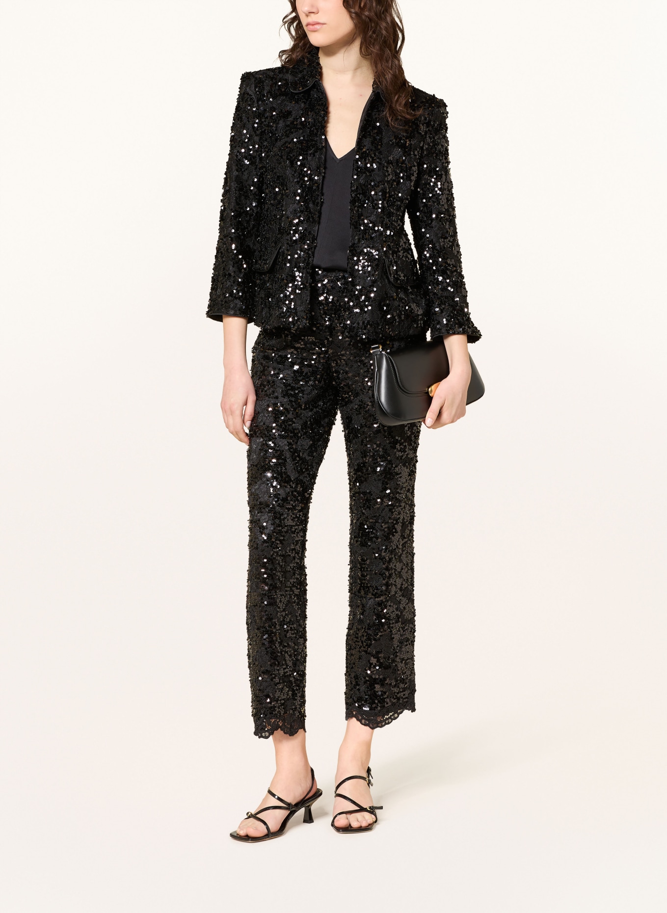 MARC CAIN FRIA lace trousers with sequins: 900 BLACK