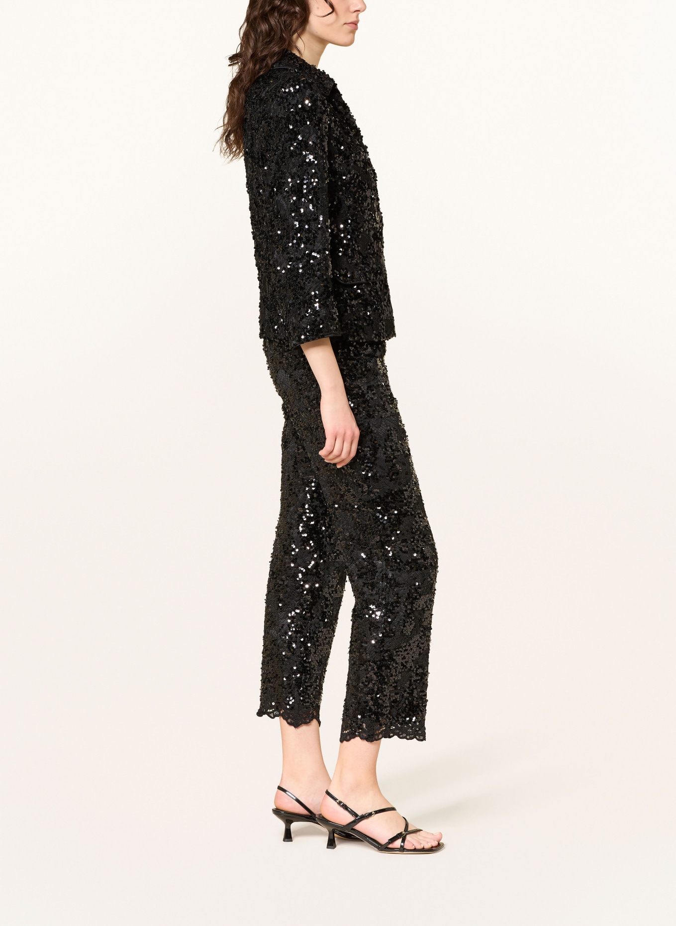 MARC CAIN FRIA lace trousers with sequins: 900 BLACK