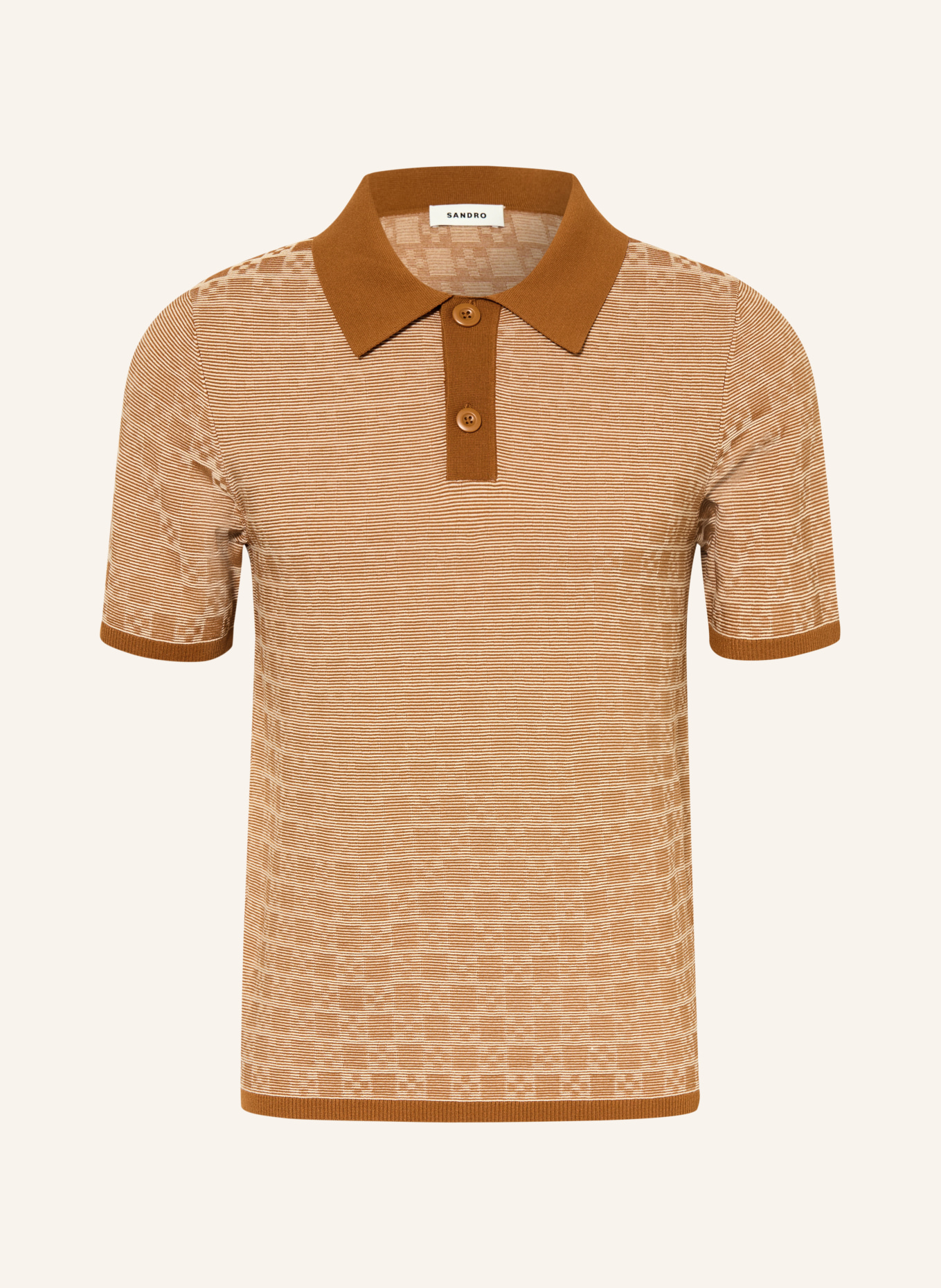 SANDRO Strick-Poloshirt: BRAUN / CREME