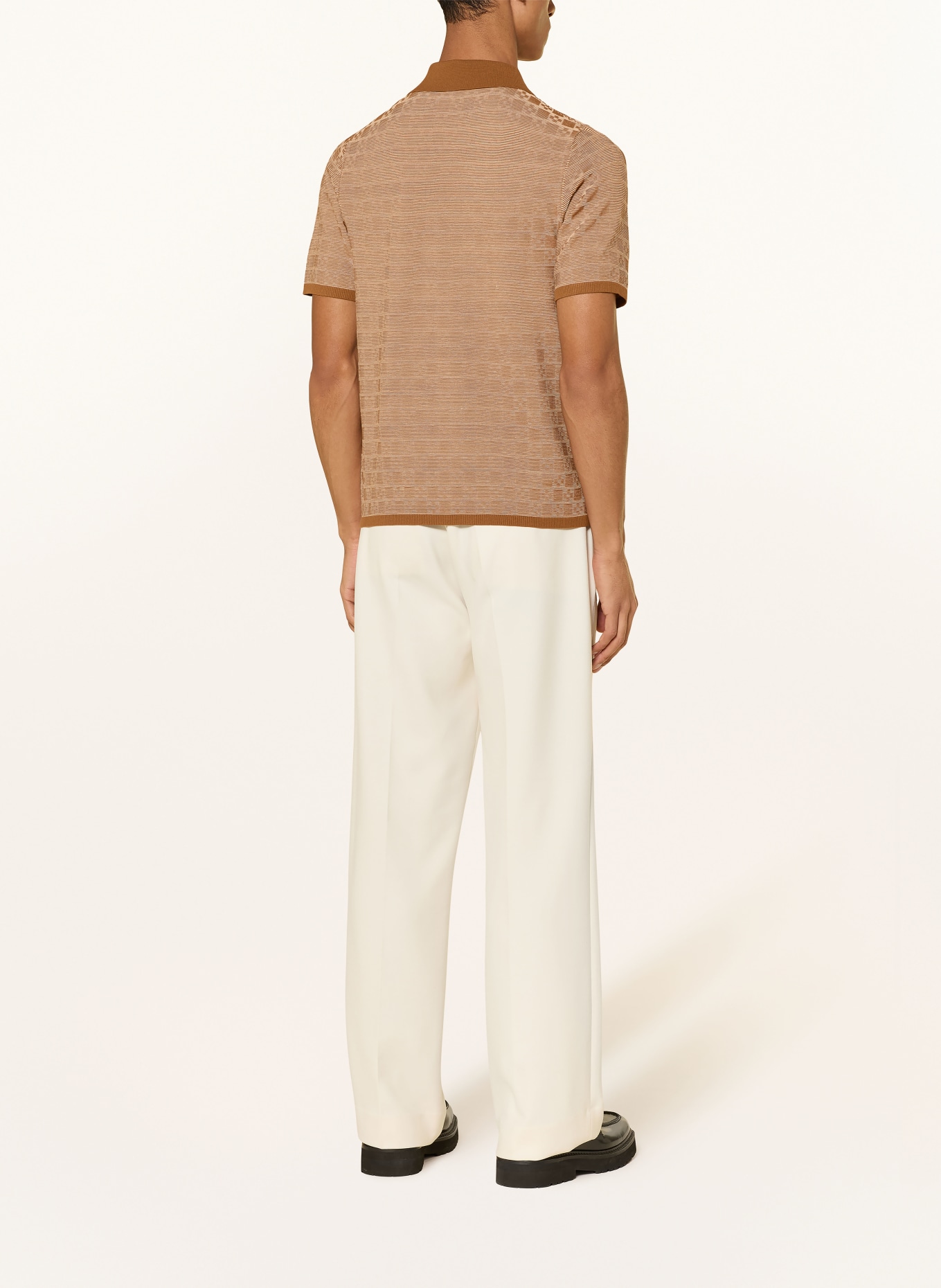SANDRO Strick-Poloshirt: BRAUN / CREME
