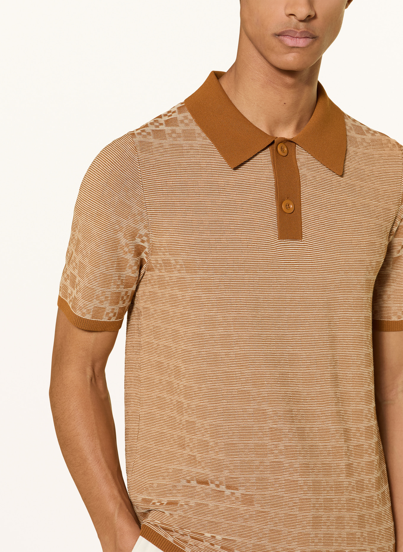 SANDRO Strick-Poloshirt: BRAUN / CREME