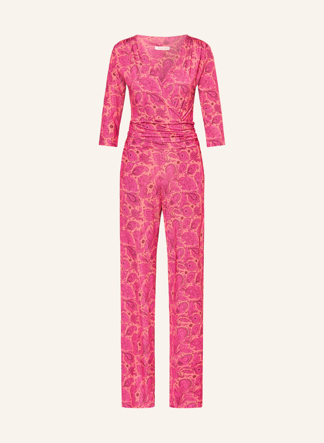 marivie Jersey jumpsuit JUMP GREAT! with 3/4 sleeves: PINK / LIGHT ORANGE