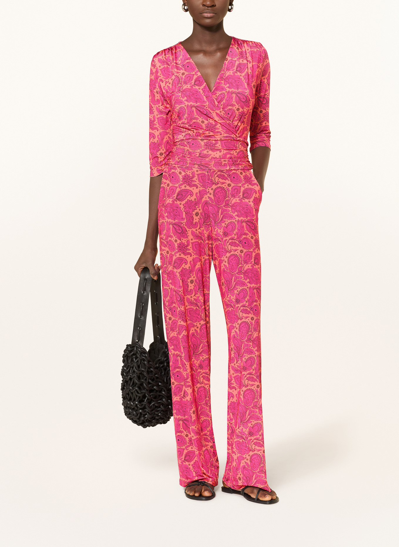 marivie Jersey jumpsuit JUMP GREAT! with 3/4 sleeves: PINK / LIGHT ORANGE