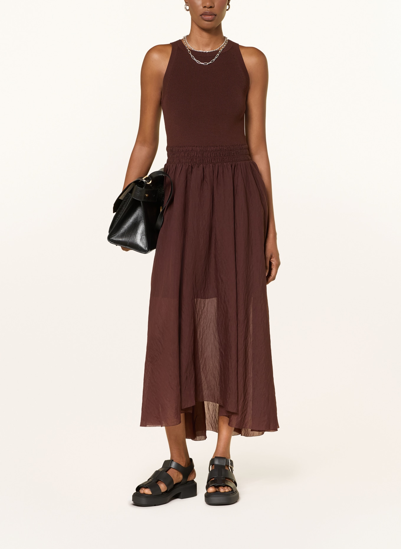 ALLSAINTS ZENIA dress in mixed materials: BROWN
