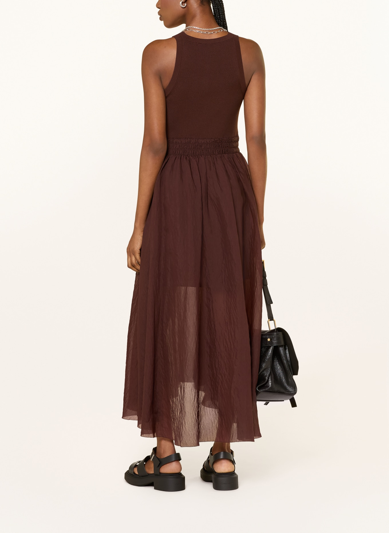 ALLSAINTS ZENIA dress in mixed materials: BROWN