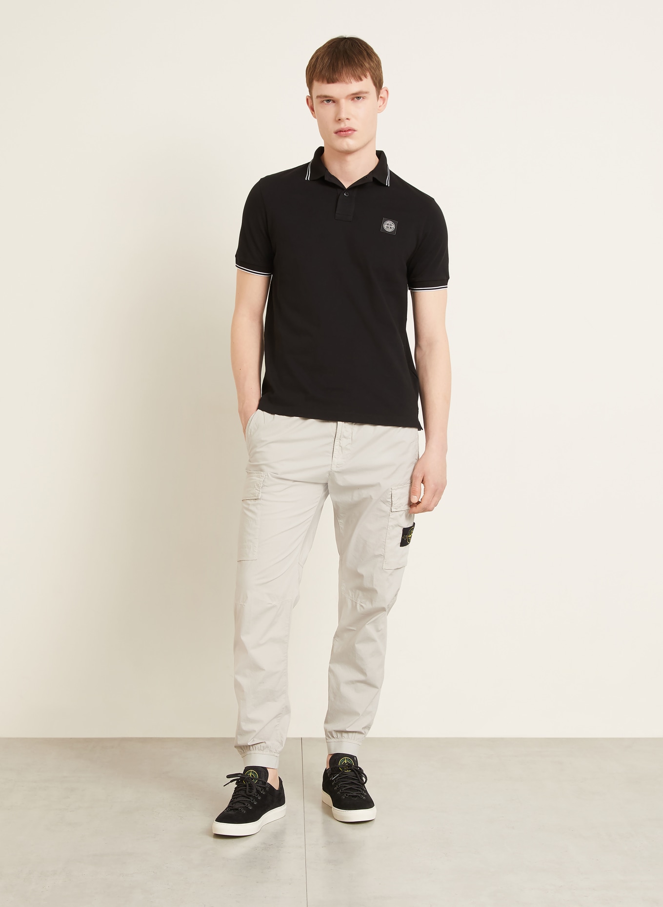 STONE ISLAND Piqué-Poloshirt: SCHWARZ / WEISS
