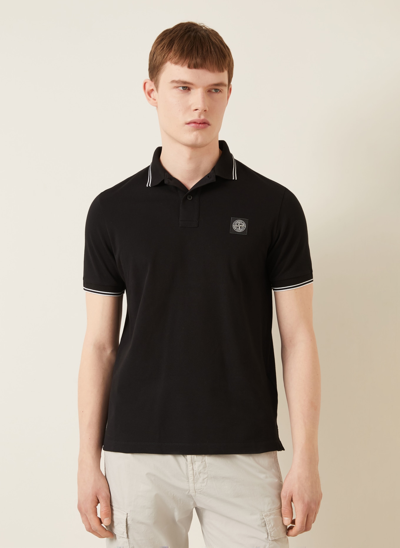 STONE ISLAND Piqué-Poloshirt: SCHWARZ / WEISS