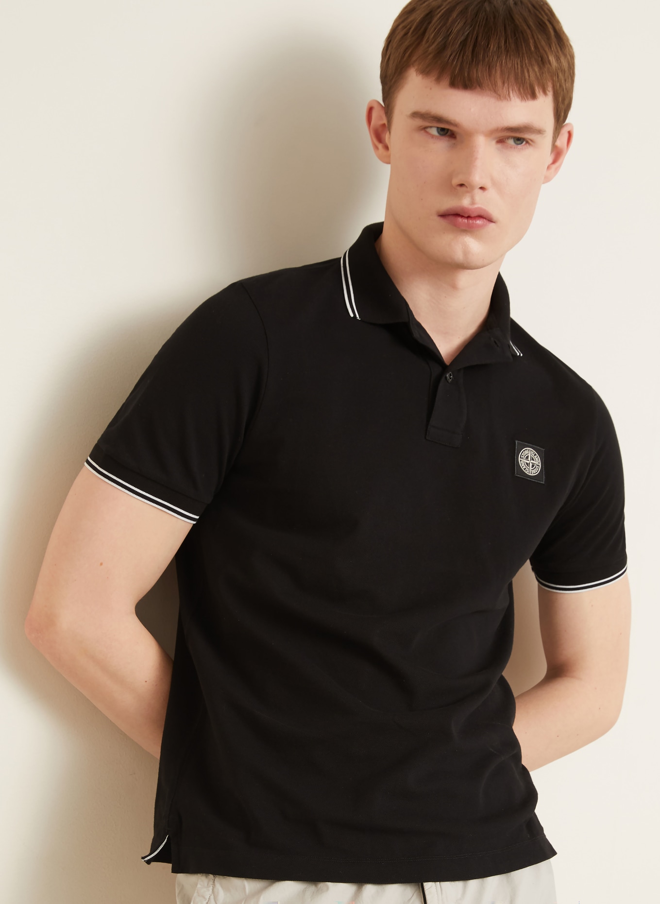 STONE ISLAND Piqué-Poloshirt: SCHWARZ / WEISS