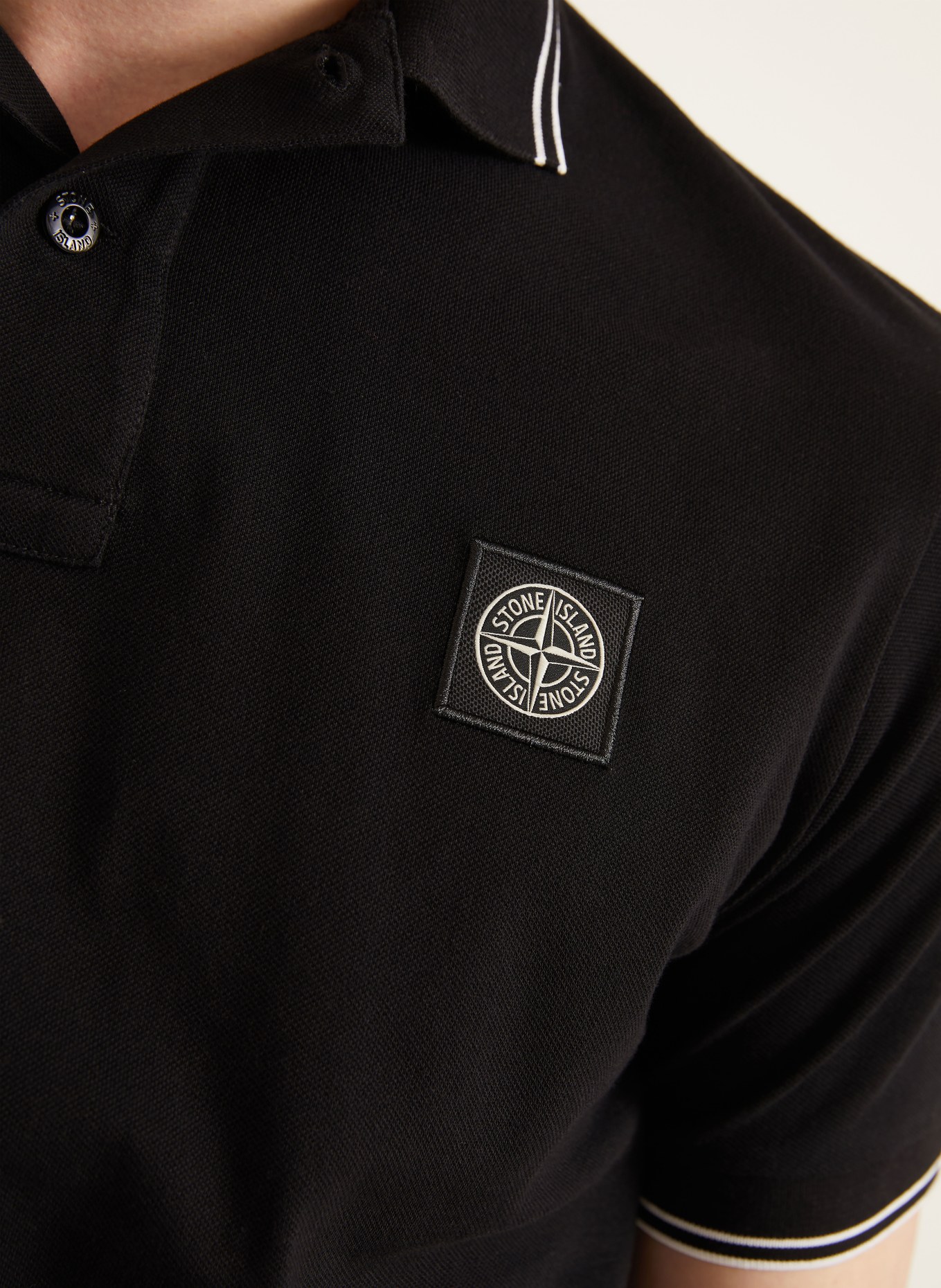 STONE ISLAND Piqué-Poloshirt: SCHWARZ / WEISS