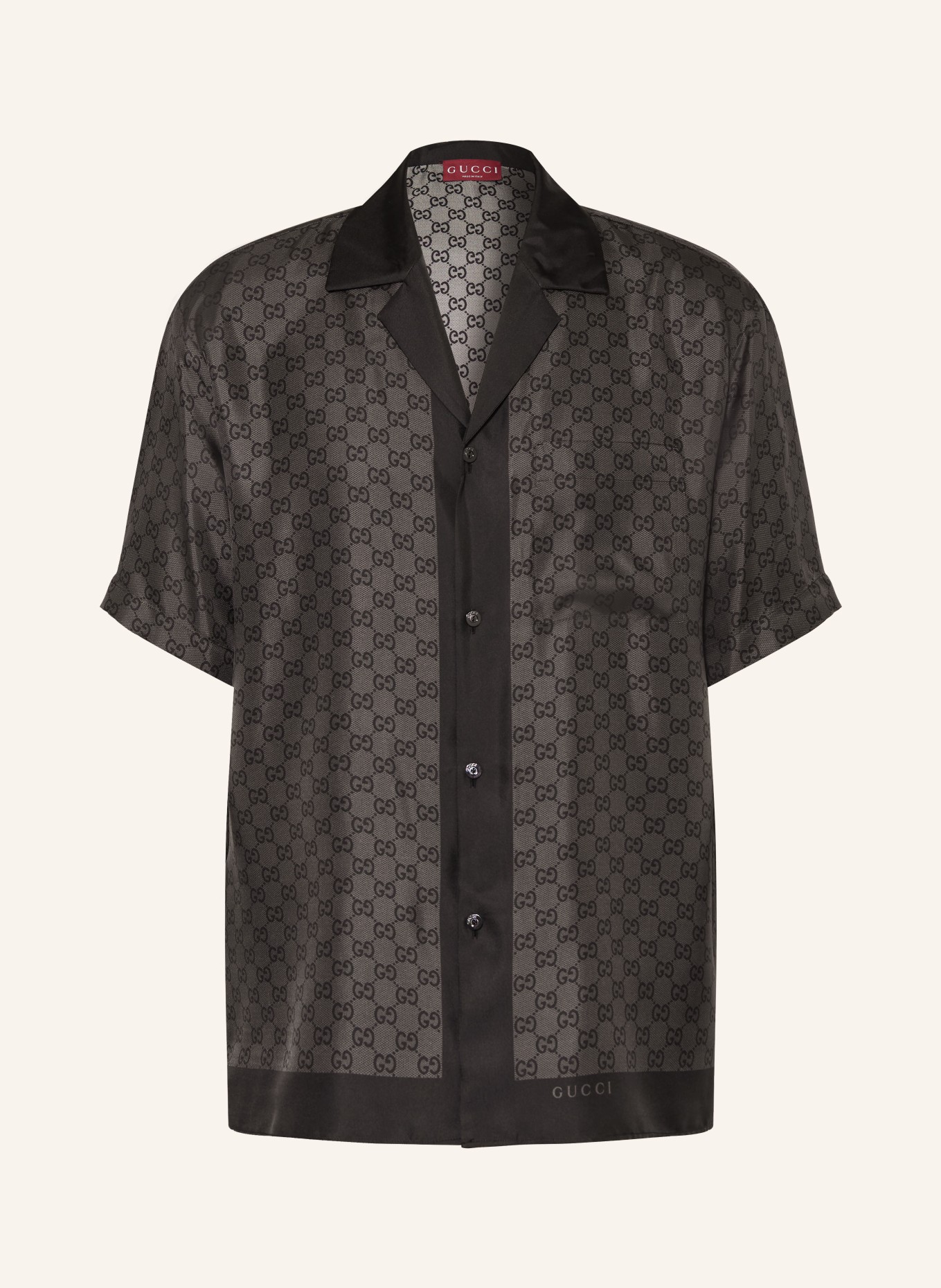 GUCCI Regular-Fit Resort Shirt: DARK GRAY / BLACK