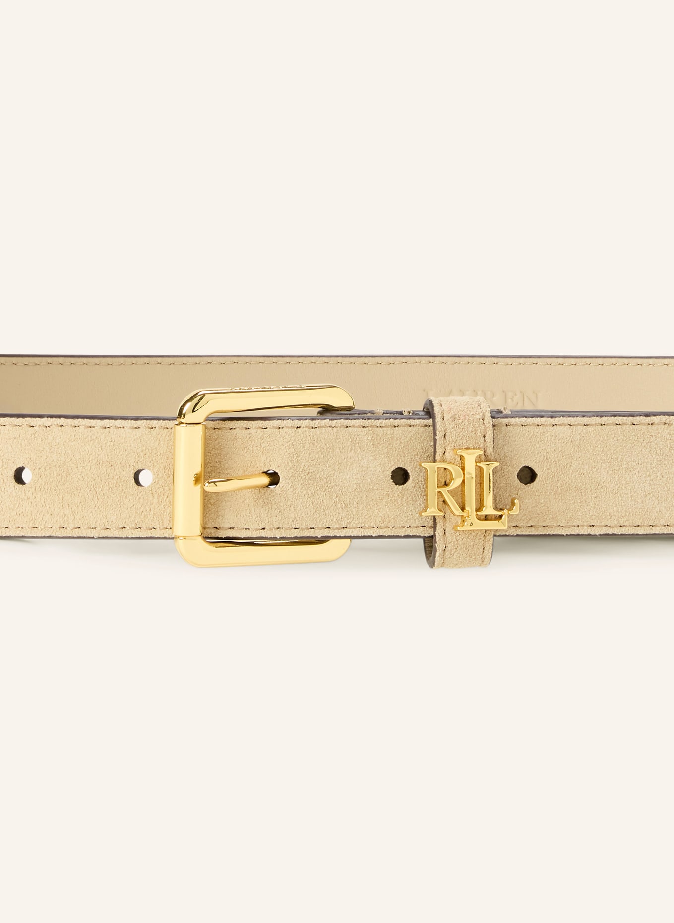 LAUREN RALPH LAUREN leren riem: LICHTBRUIN / GOUD