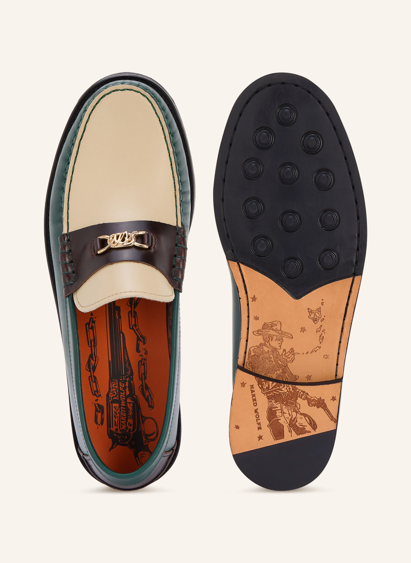 NAKED WOLFE Slip-ons ROMA: GREEN / BEIGE / BLACK