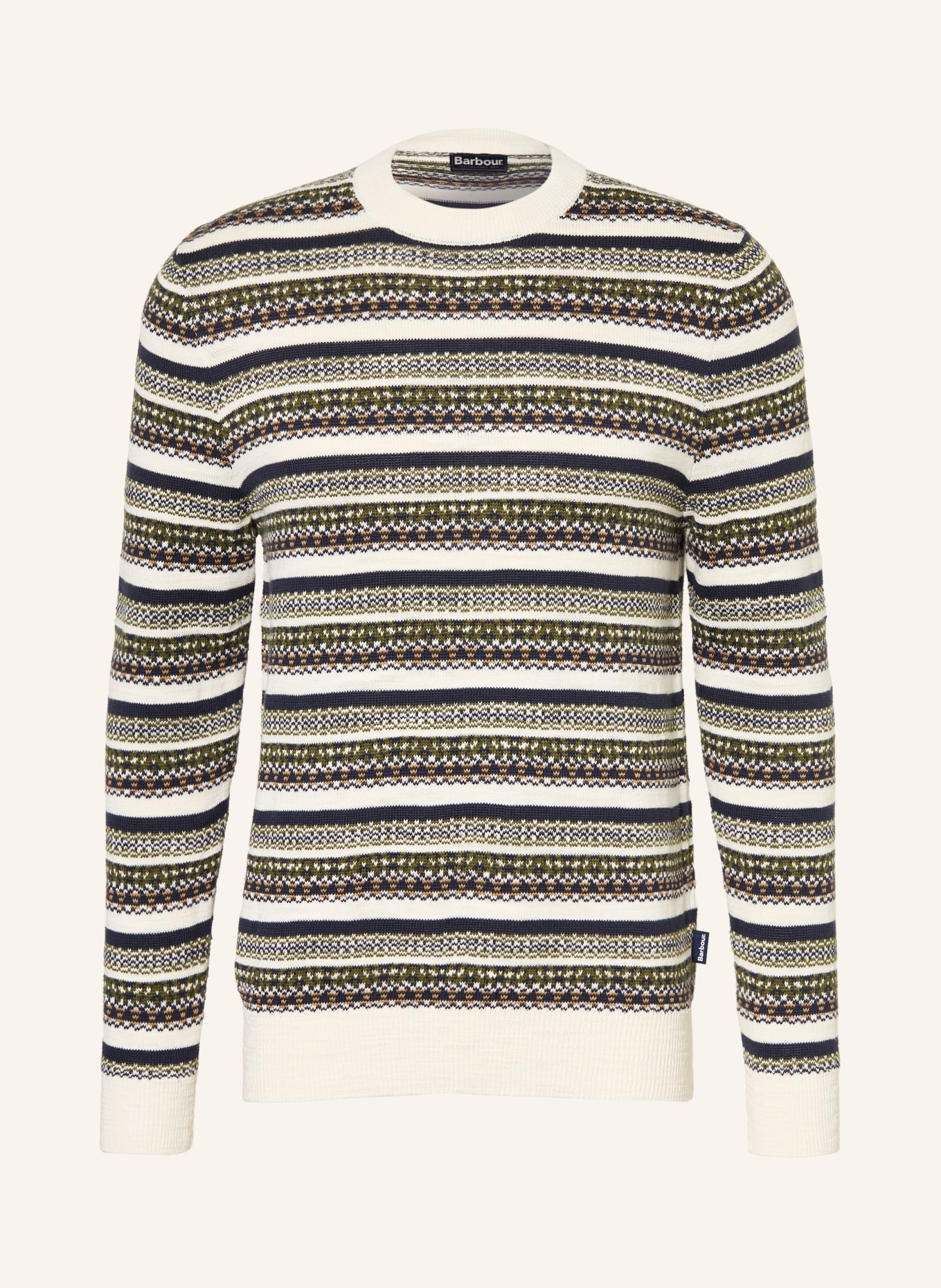 Barbour Pull TOPCLIFFE: CRÈME / OLIVE / BLEU FONCÉ