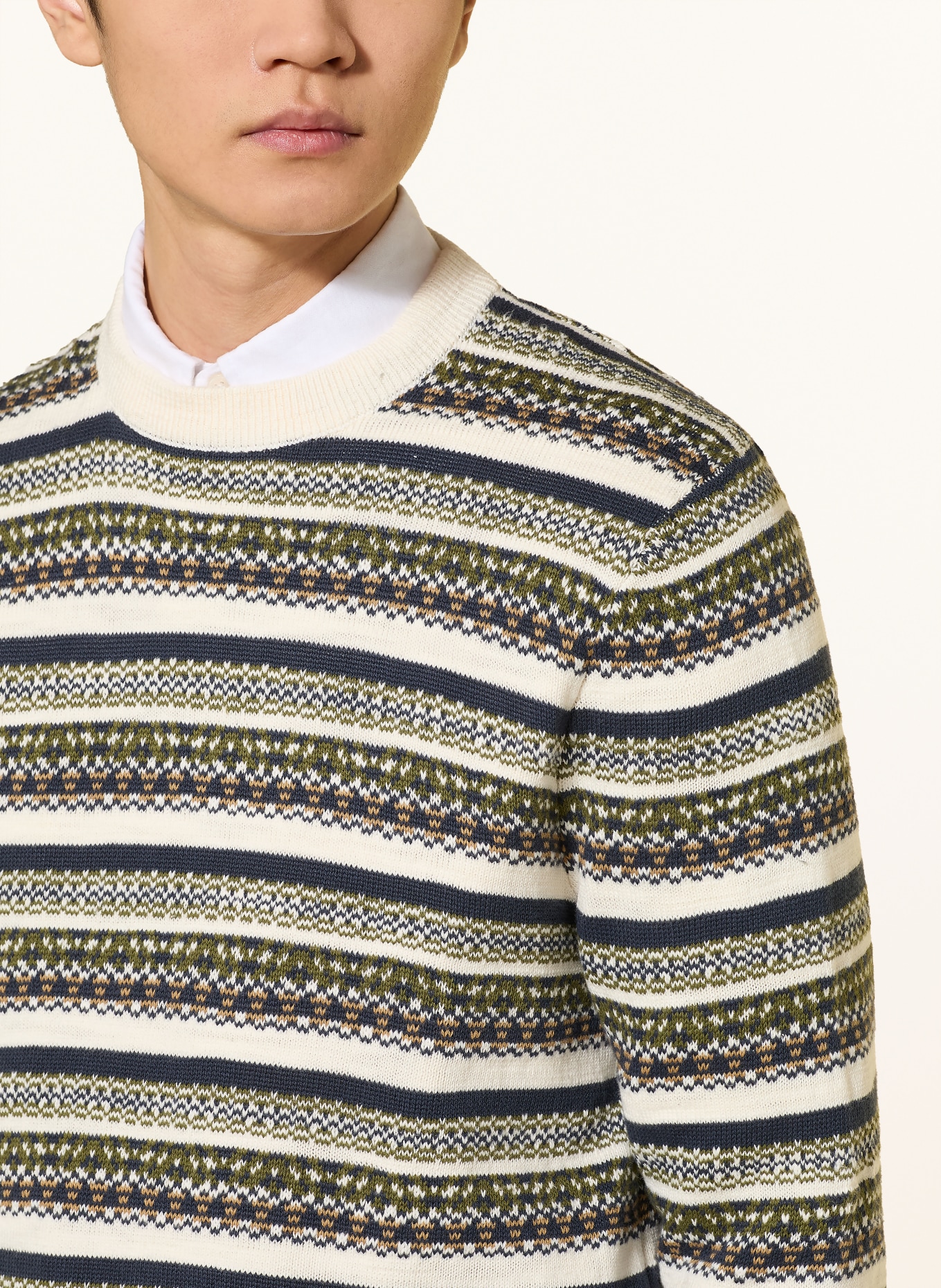 Barbour Pull TOPCLIFFE: CRÈME / OLIVE / BLEU FONCÉ